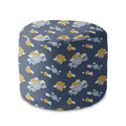 Round Pouf Footrest Blue Planes
