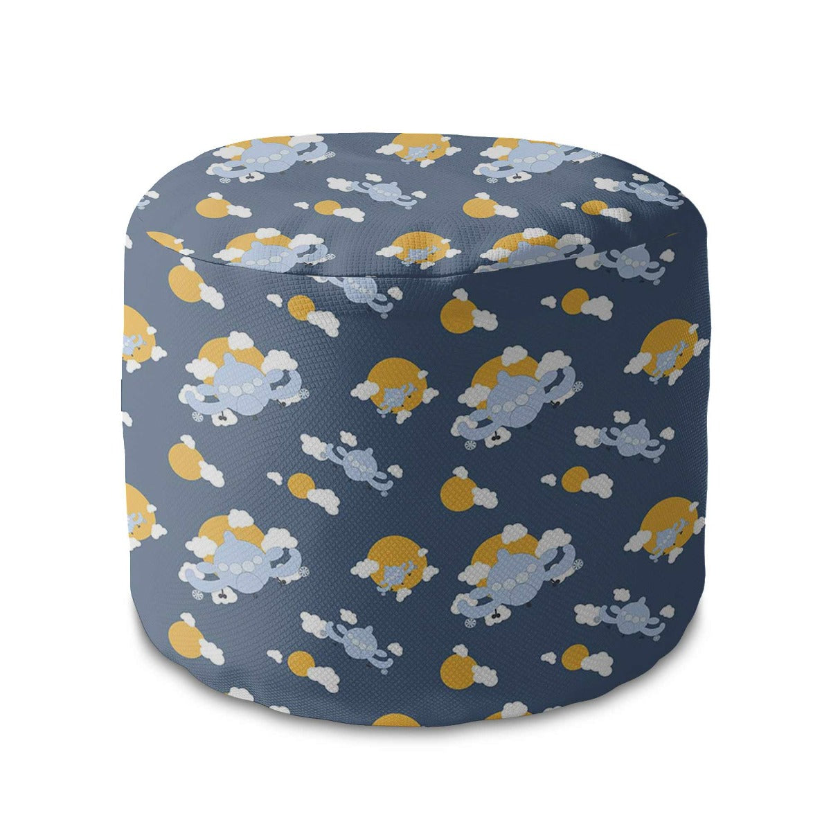 Round Pouf Footrest Blue Planes-Oxford