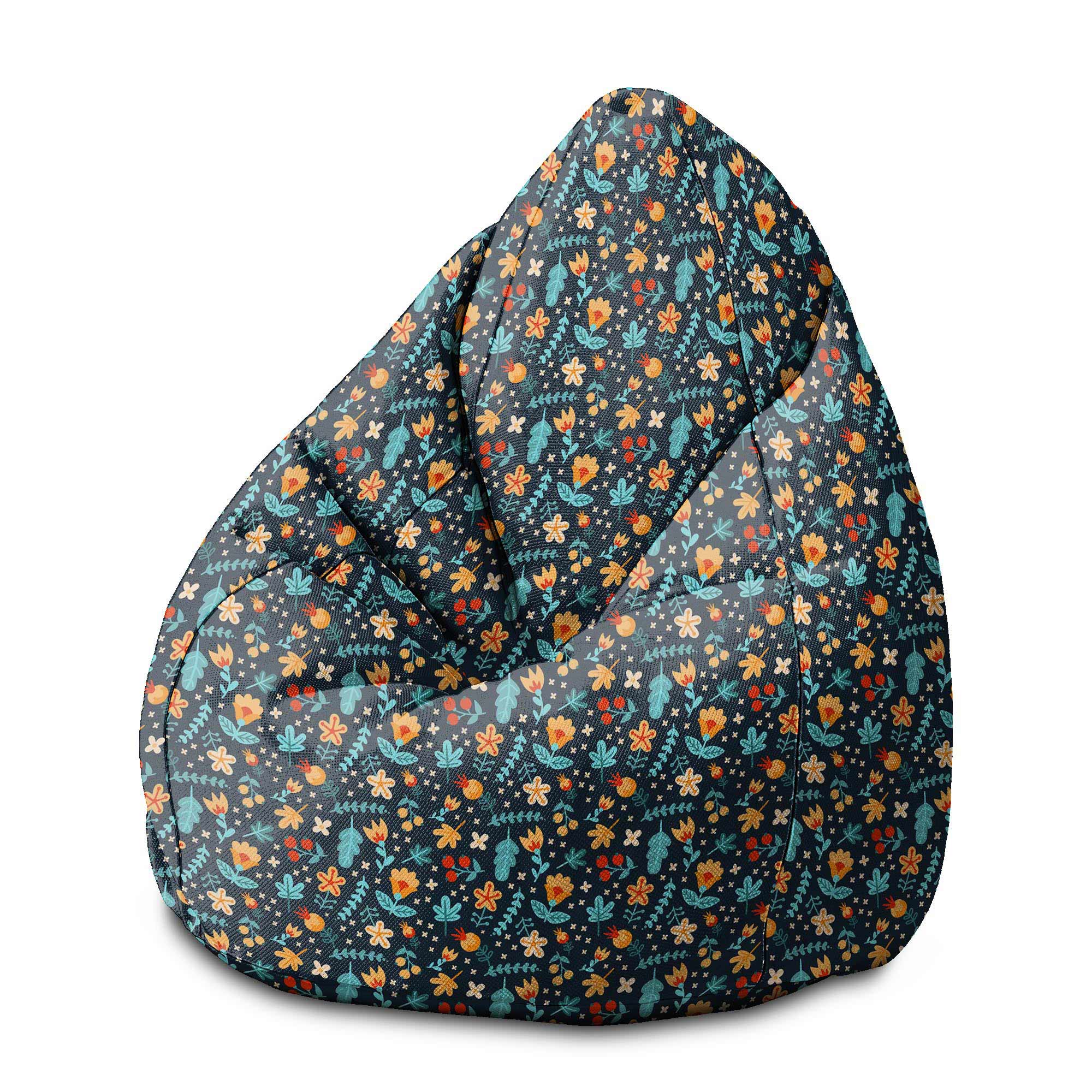 Pearshape Pouf Scattered Flowers-M-Oxford