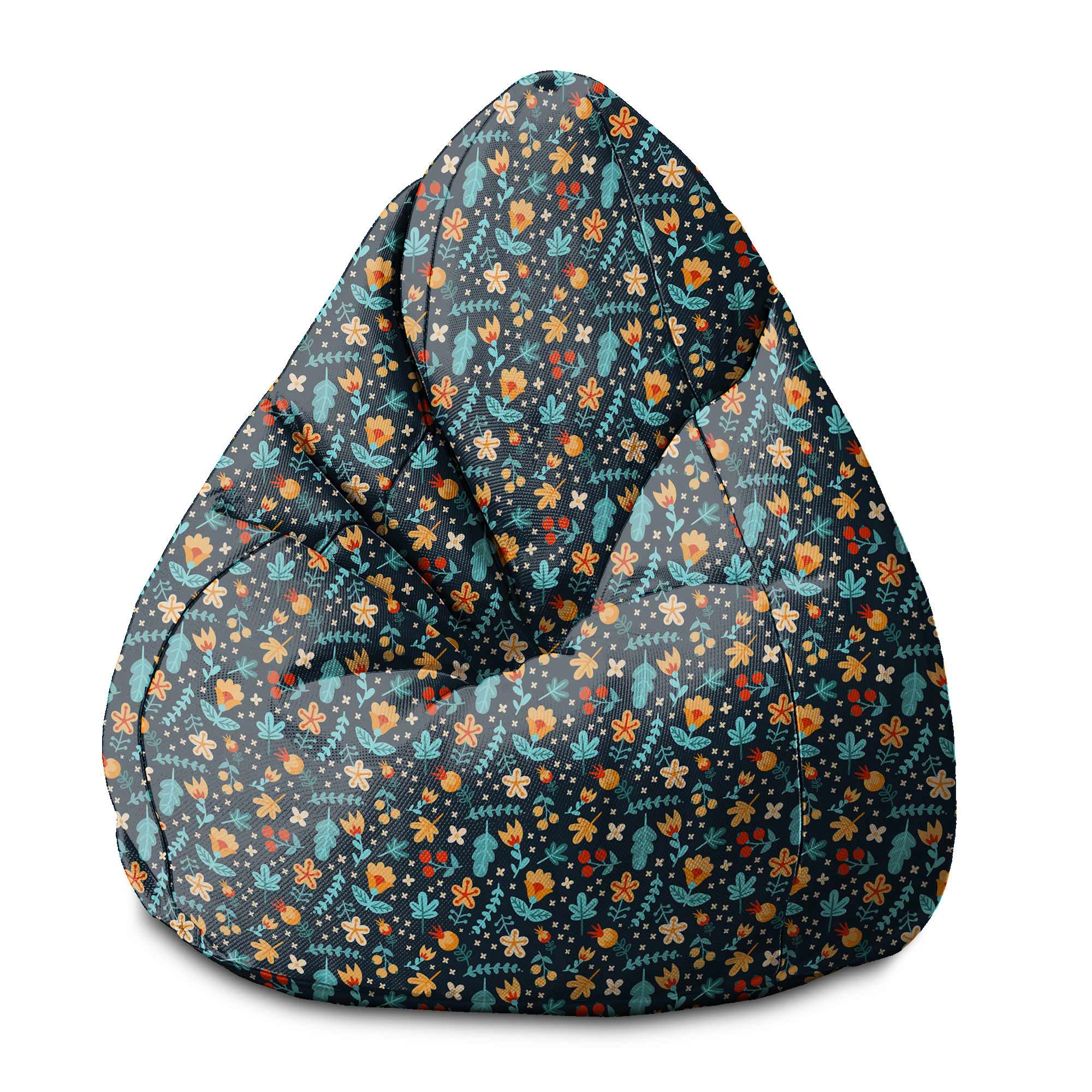 Pearshape Pouf Scattered Flowers-S-Velvet