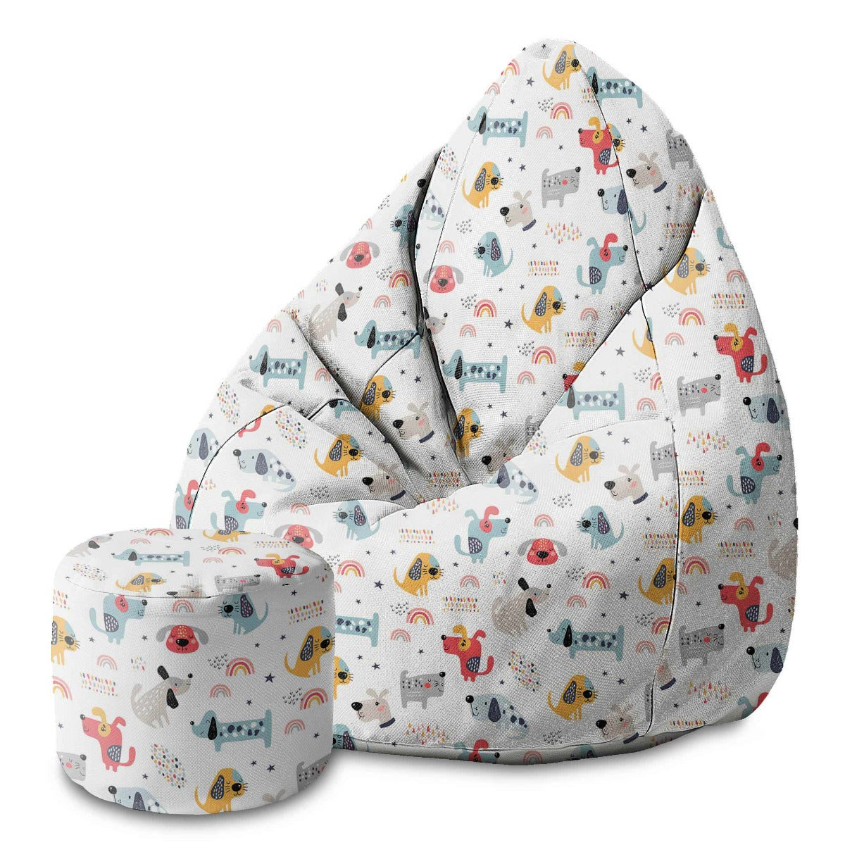 Round Pouf Footstool Rainbow and Dogs-Velvet