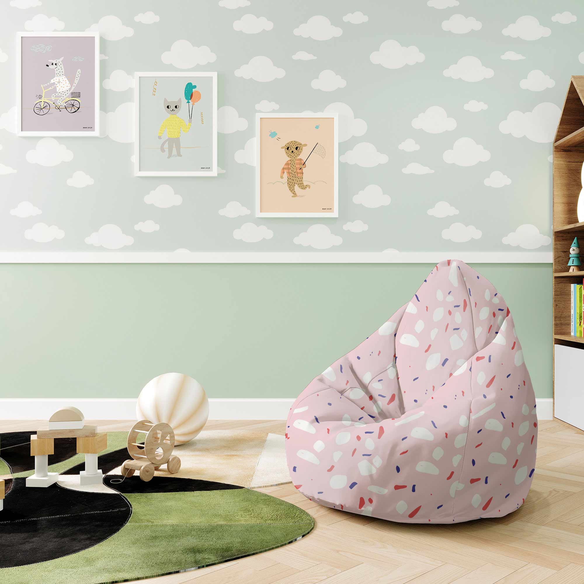 Pear-shaped Pouf Pink Abstract-S-Velvet