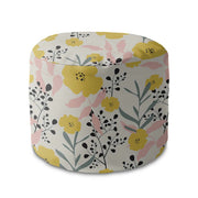 Round Pouf Footstool Yellow Daffodil-Velvet