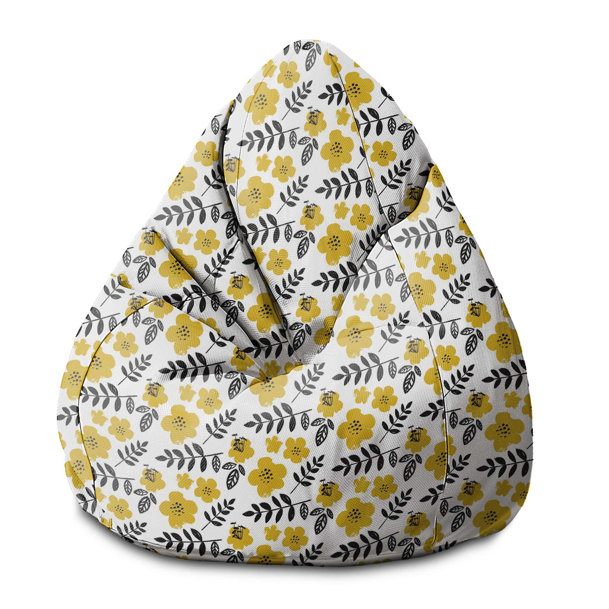Pear-shaped Pouf Painted Yellow Flowers-M-Velvet