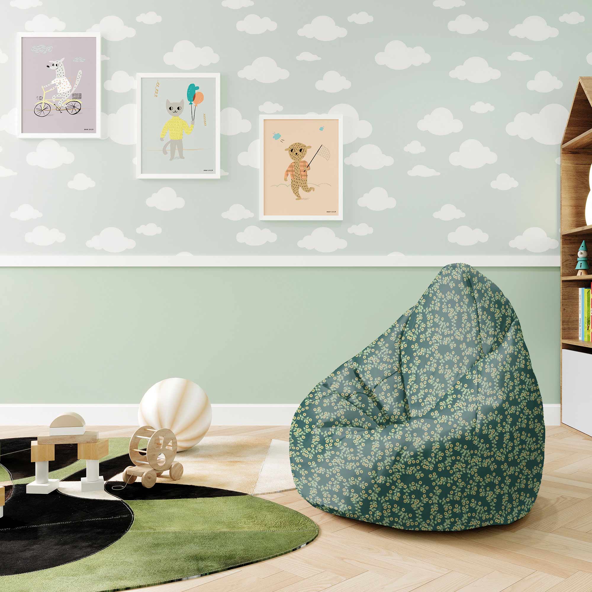 Pearshape Pouf Tiny Flowers-S-Velvet