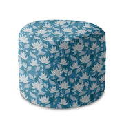 Round Pouf Footstool Blue Water Lily