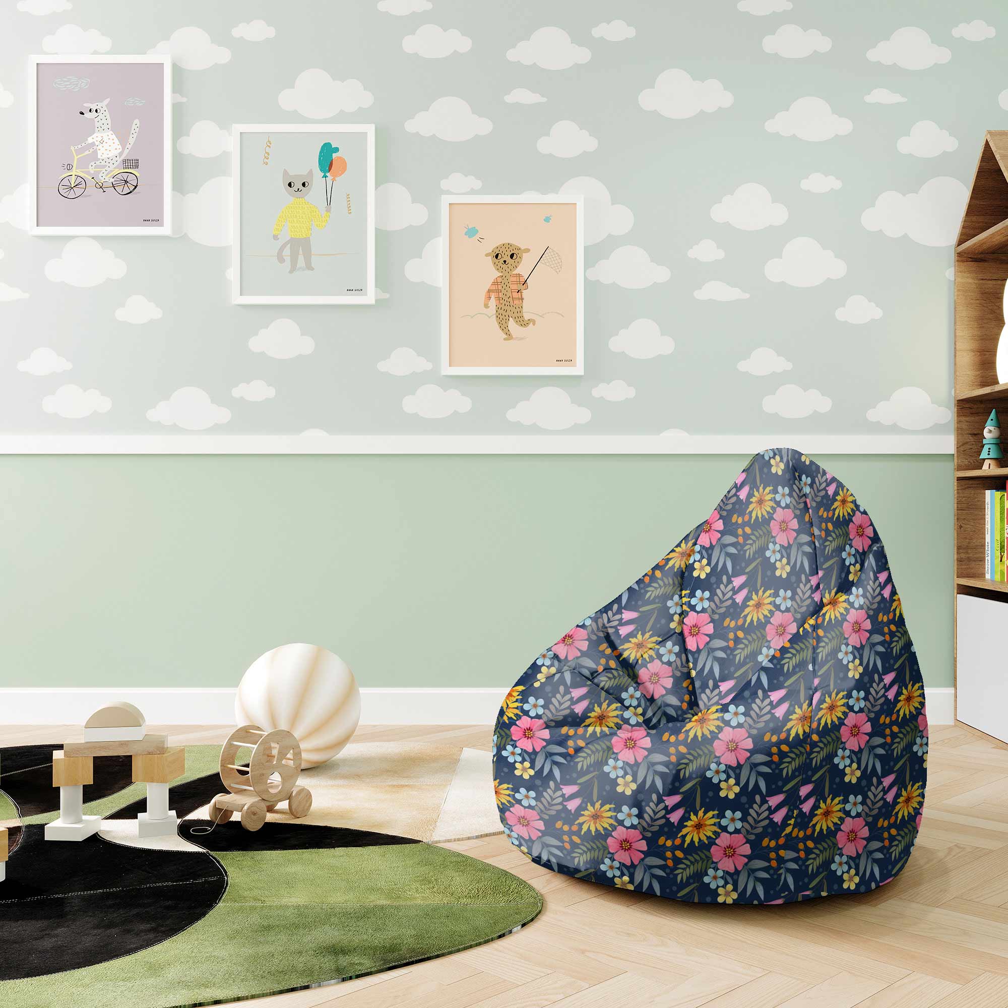 Pearshape Pouf Spring Flowers-S-Oxford