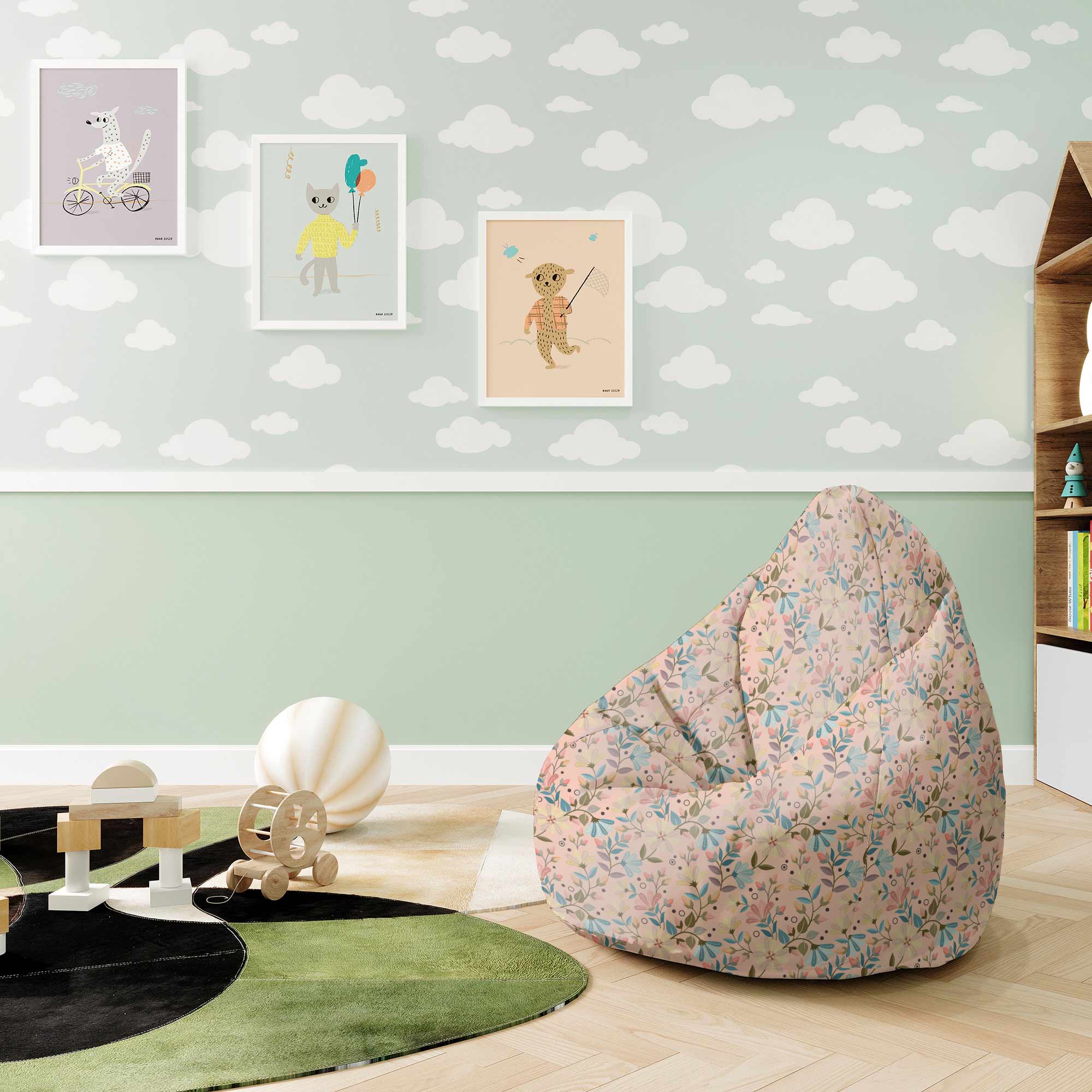 Pearshape Pouf Morning Flowers-M-Oxford