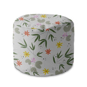 Round Pouf Footstool Flower Doodling-Velvet