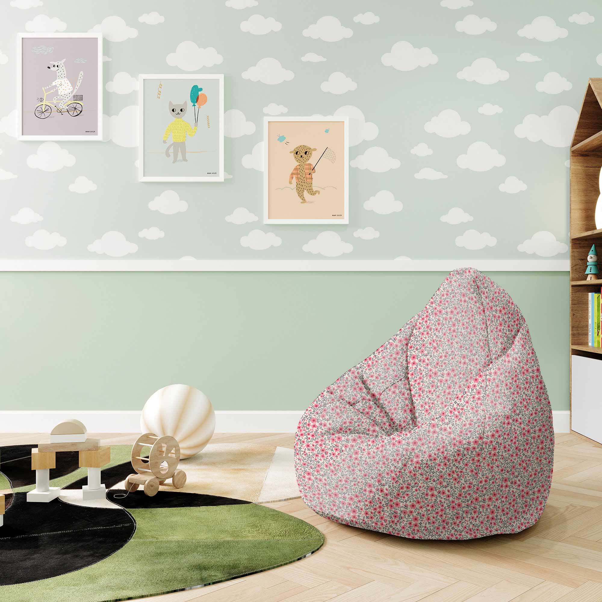 Puf Pearshape Small Pink Flower-S-Oxford