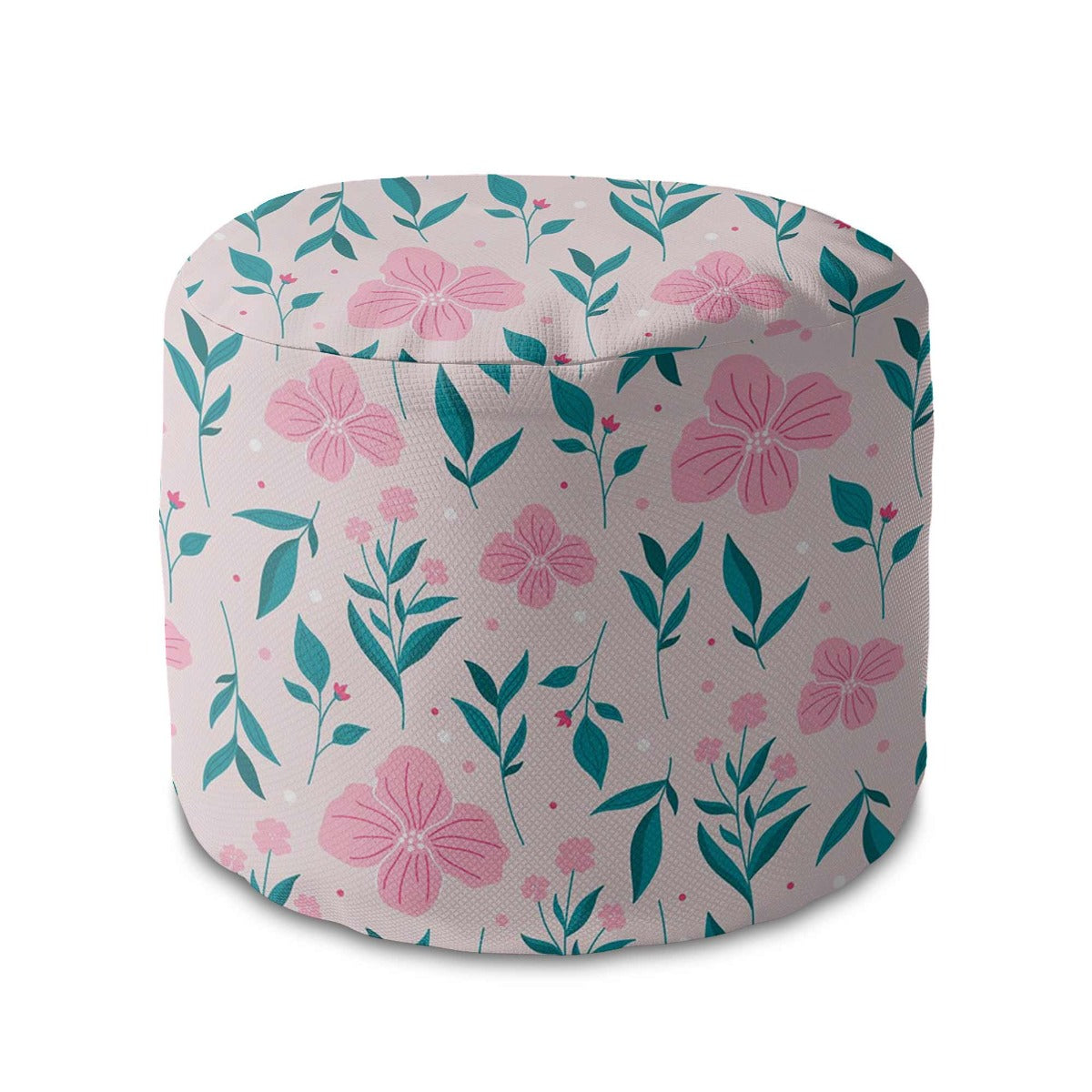 Round pouf footstool Delicate Pink Flowers