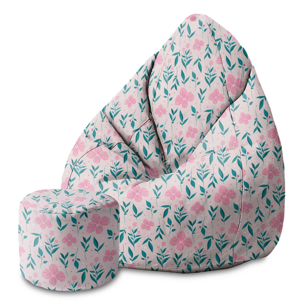Round pouf footstool Delicate Pink Flowers-Velvet