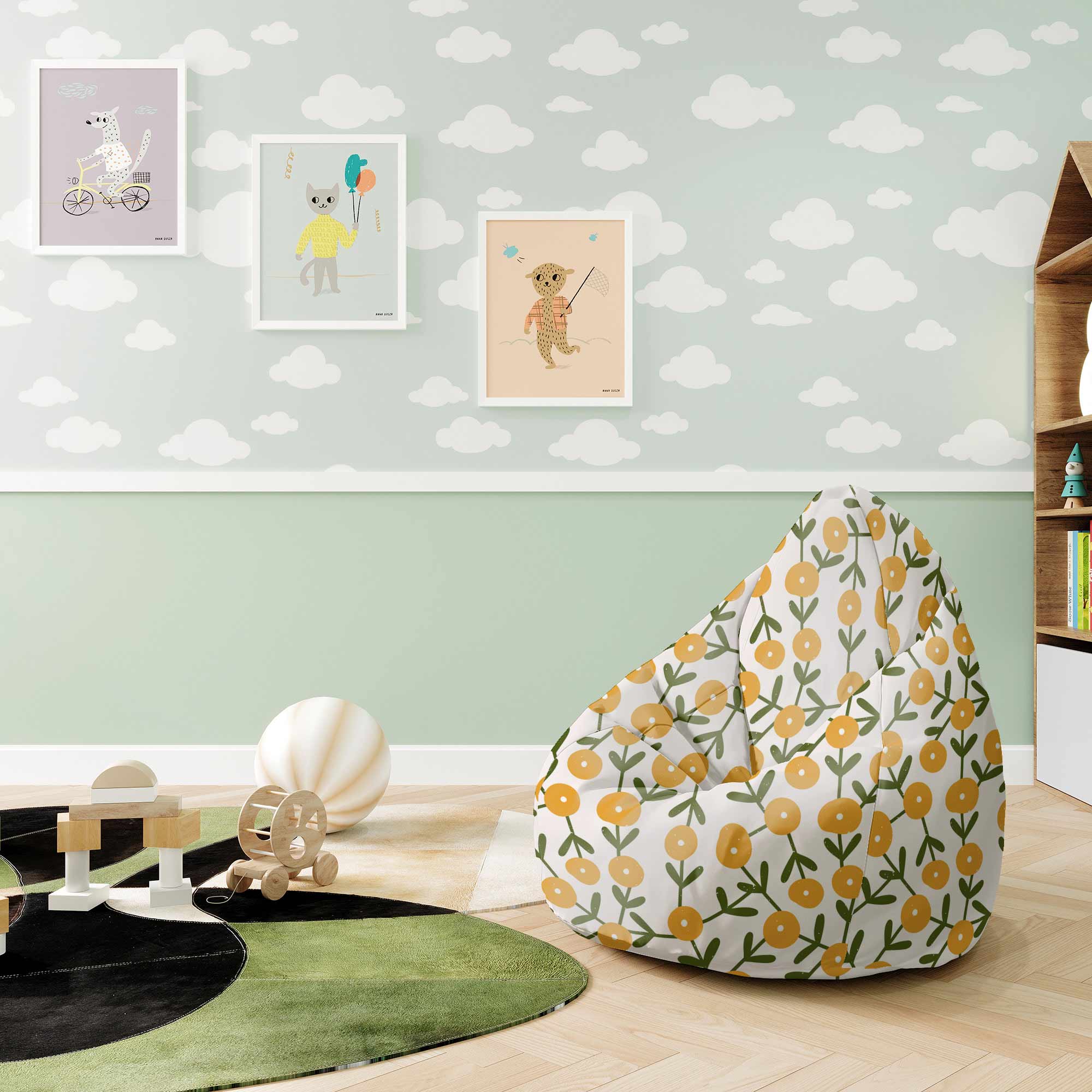 Pear-shaped Pouf Scandinavian Green and Yellow-S-Oxford