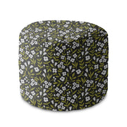 Round Pouf Footstool White Flower Meadow-Oxford