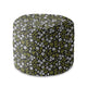 Round Pouf Footstool White Flower Meadow-Velvet