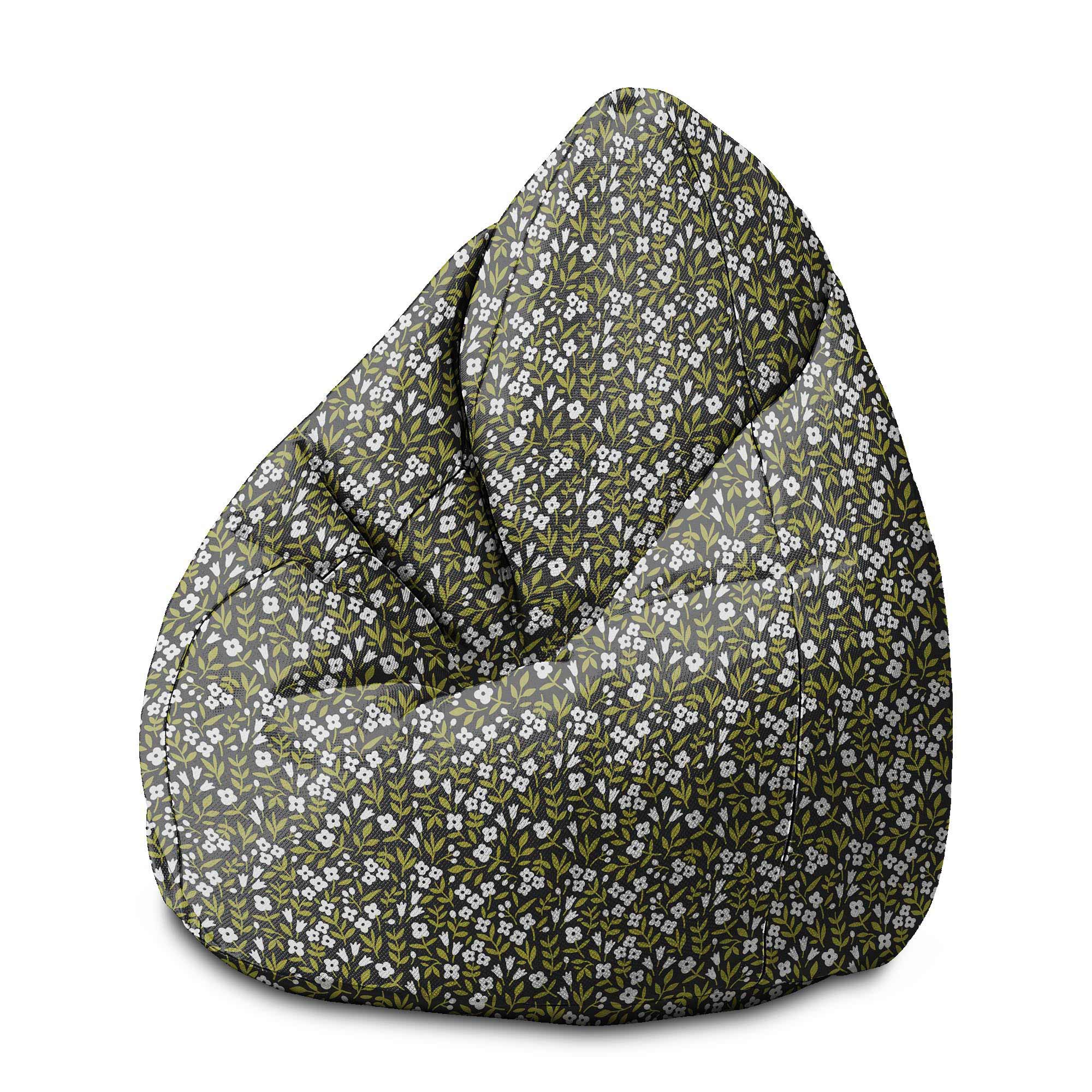 Puf Pearshape Biela kvetinová lúka-M-Zamat