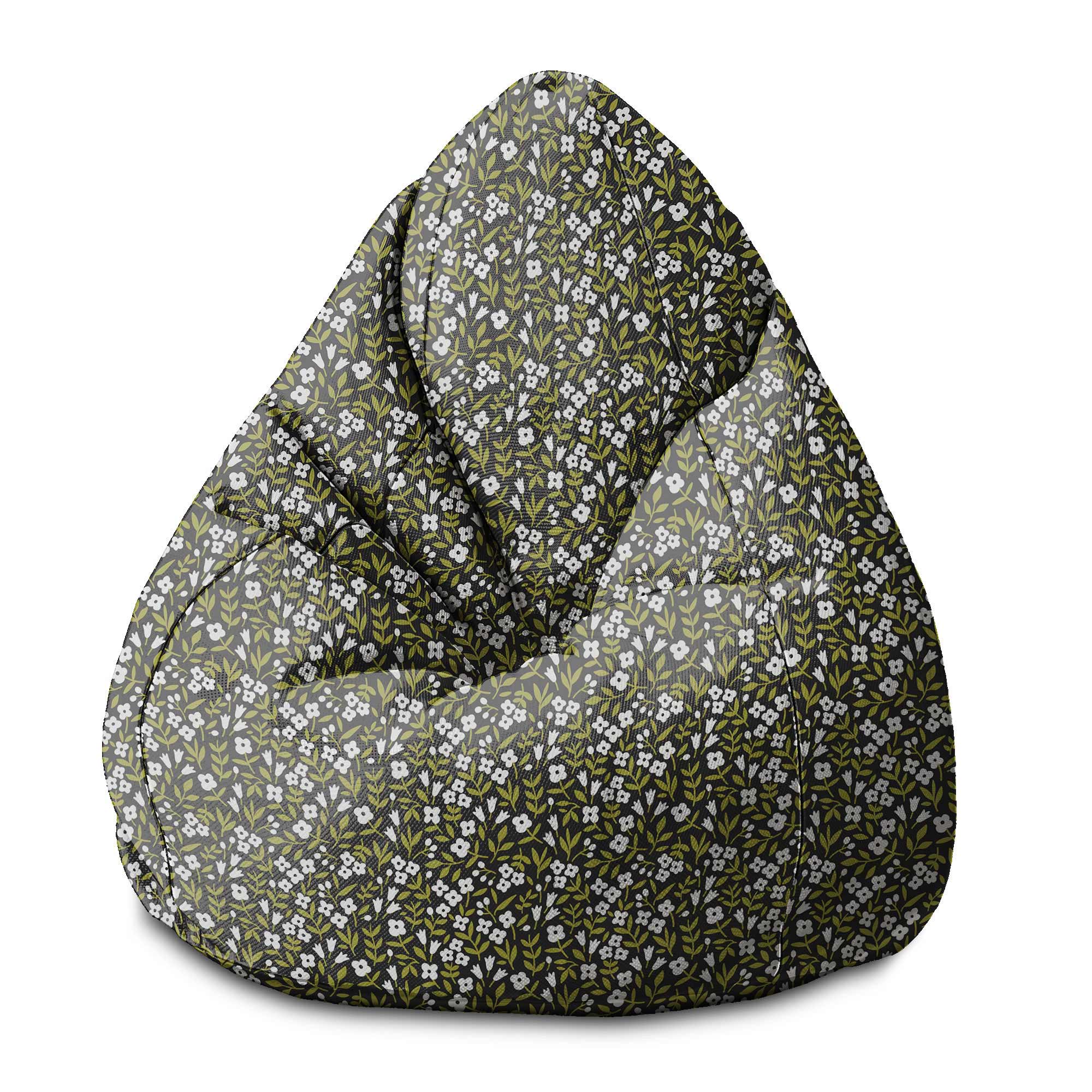 Puf Pearshape Biela kvetinová lúka-M-Oxford