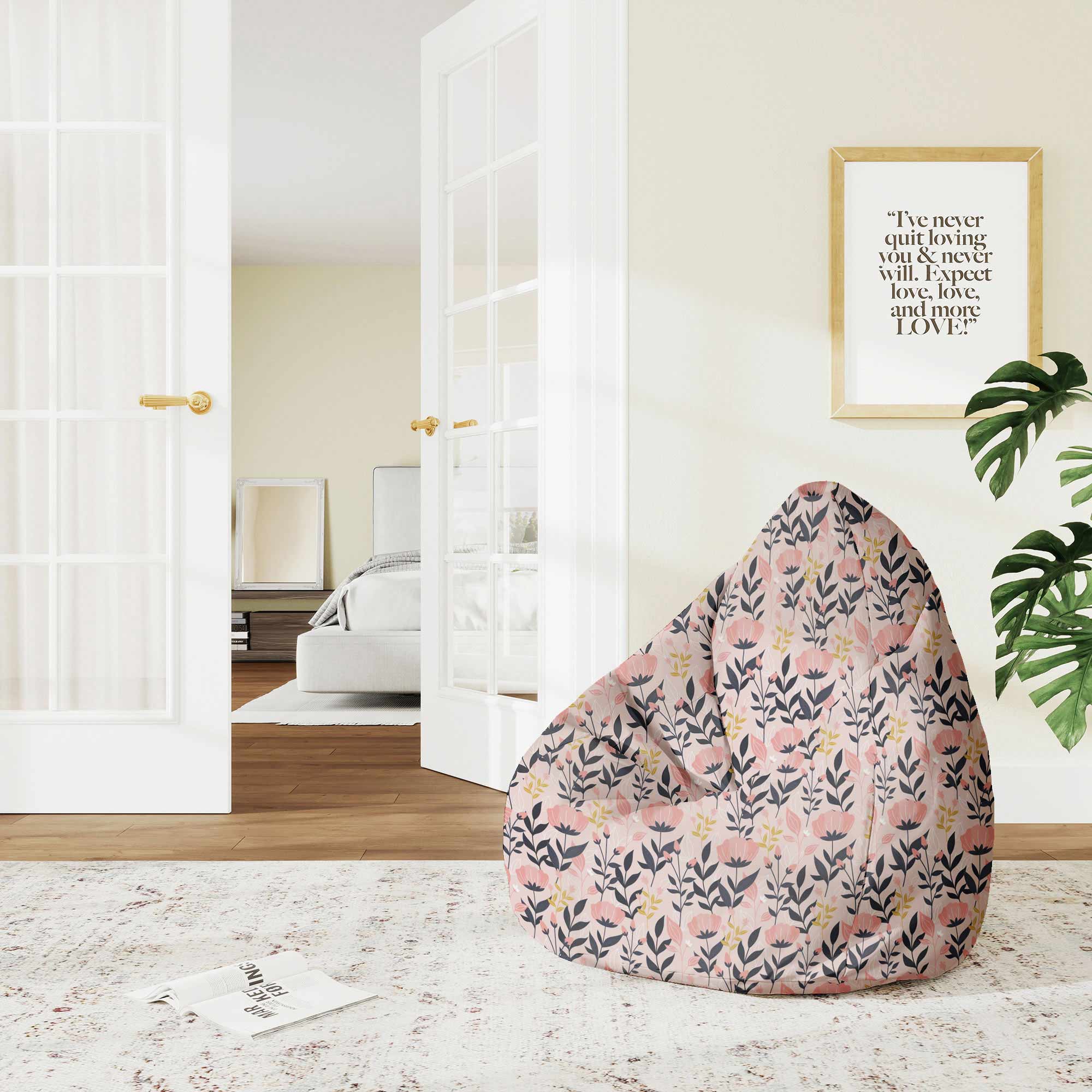 Pear-shaped Pouf Pink and Navy Flowers-M-Velvet