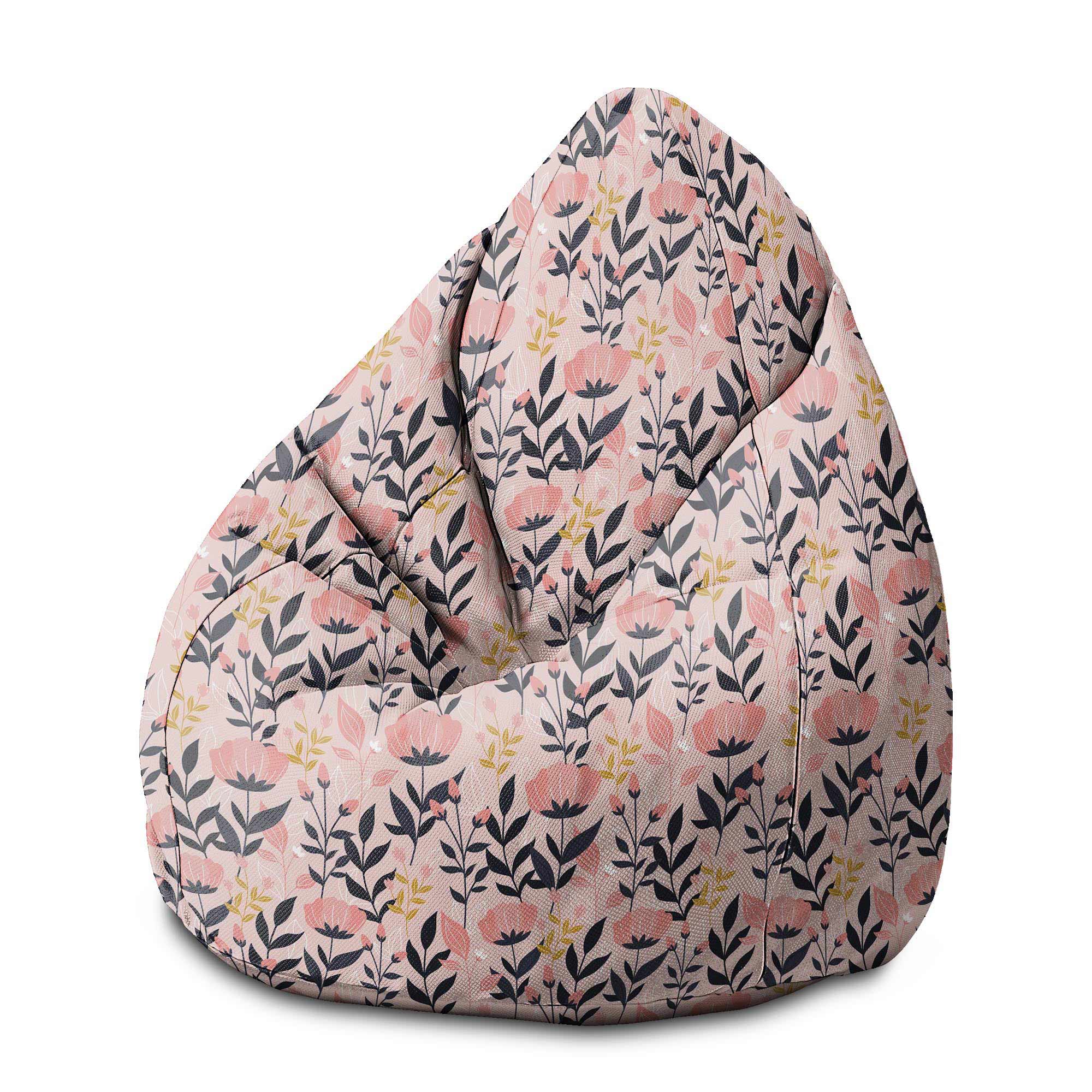 Pear-shaped Pouf Pink and Navy Flowers-M-Oxford