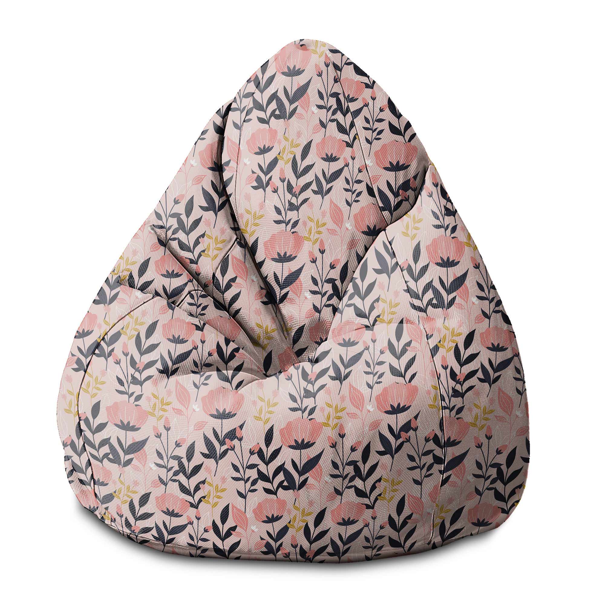 Pear-shaped Pouf Pink and Navy Flowers-M-Oxford