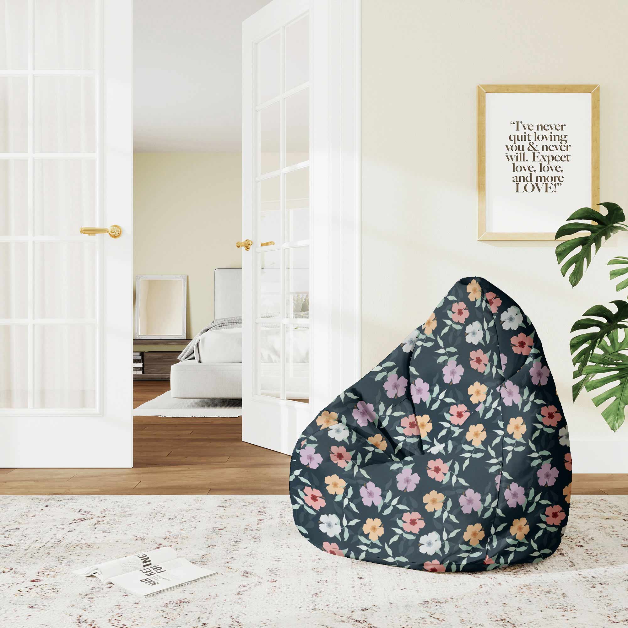 Puf Pearshape Simple Flowers na Navy-M-Oxford