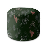 Round Pouf Footstool Cactus Doodles-Velvet