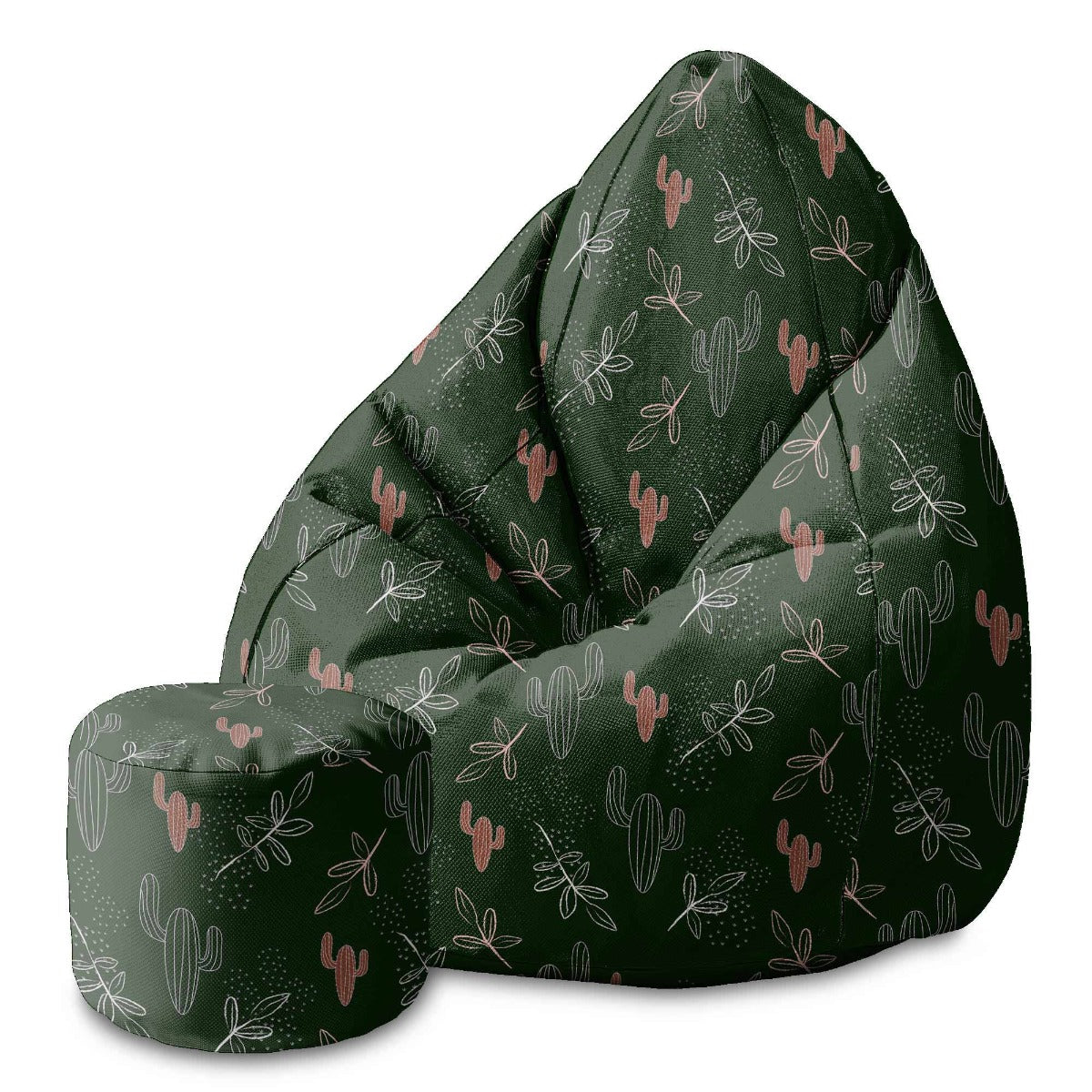 Round Pouf Footstool Cactus Doodles-Velvet