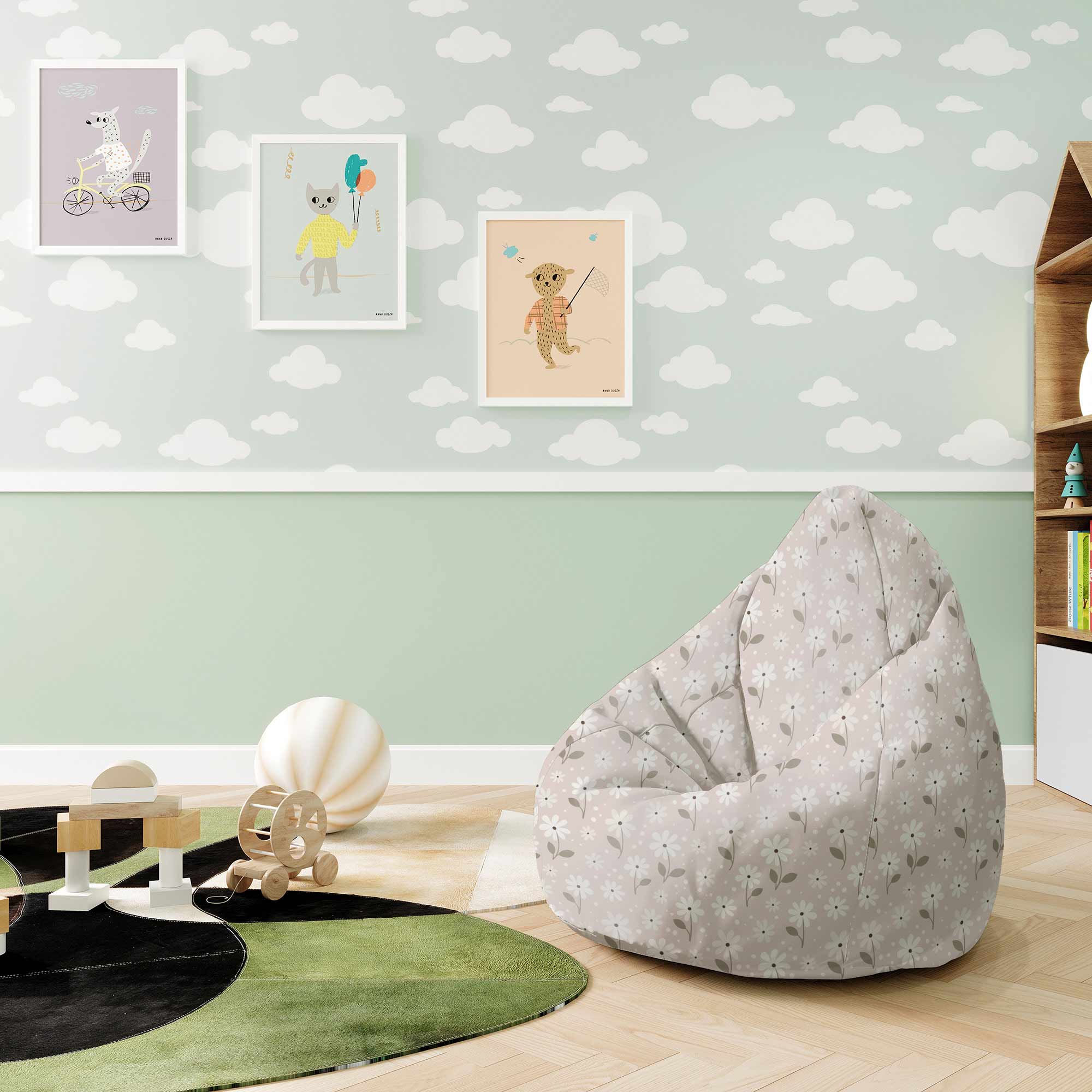 Puf Pearshape Light Flowers-M-Oxford