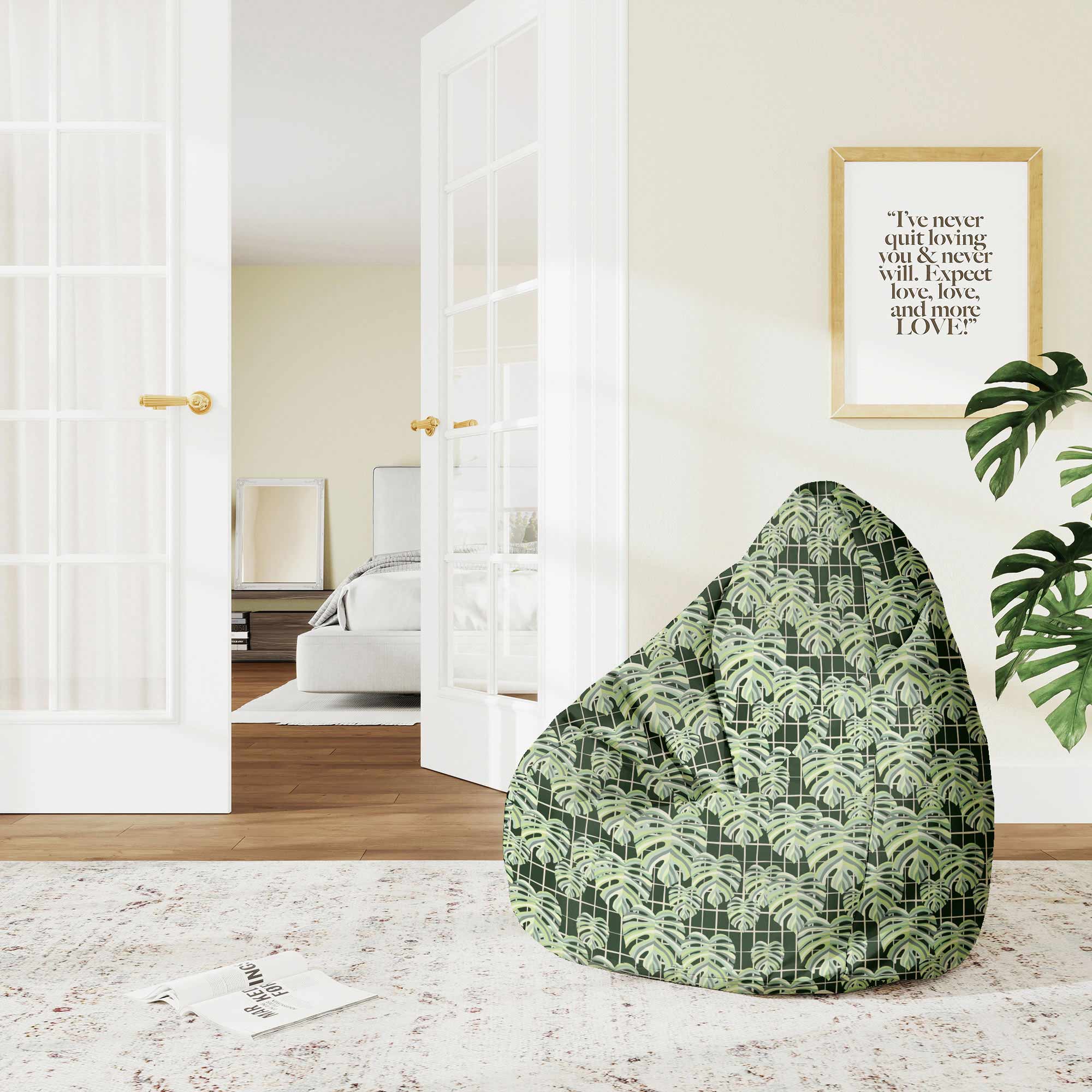 Puf Pearshape Mriežka Monstera Listov-S-Velvet