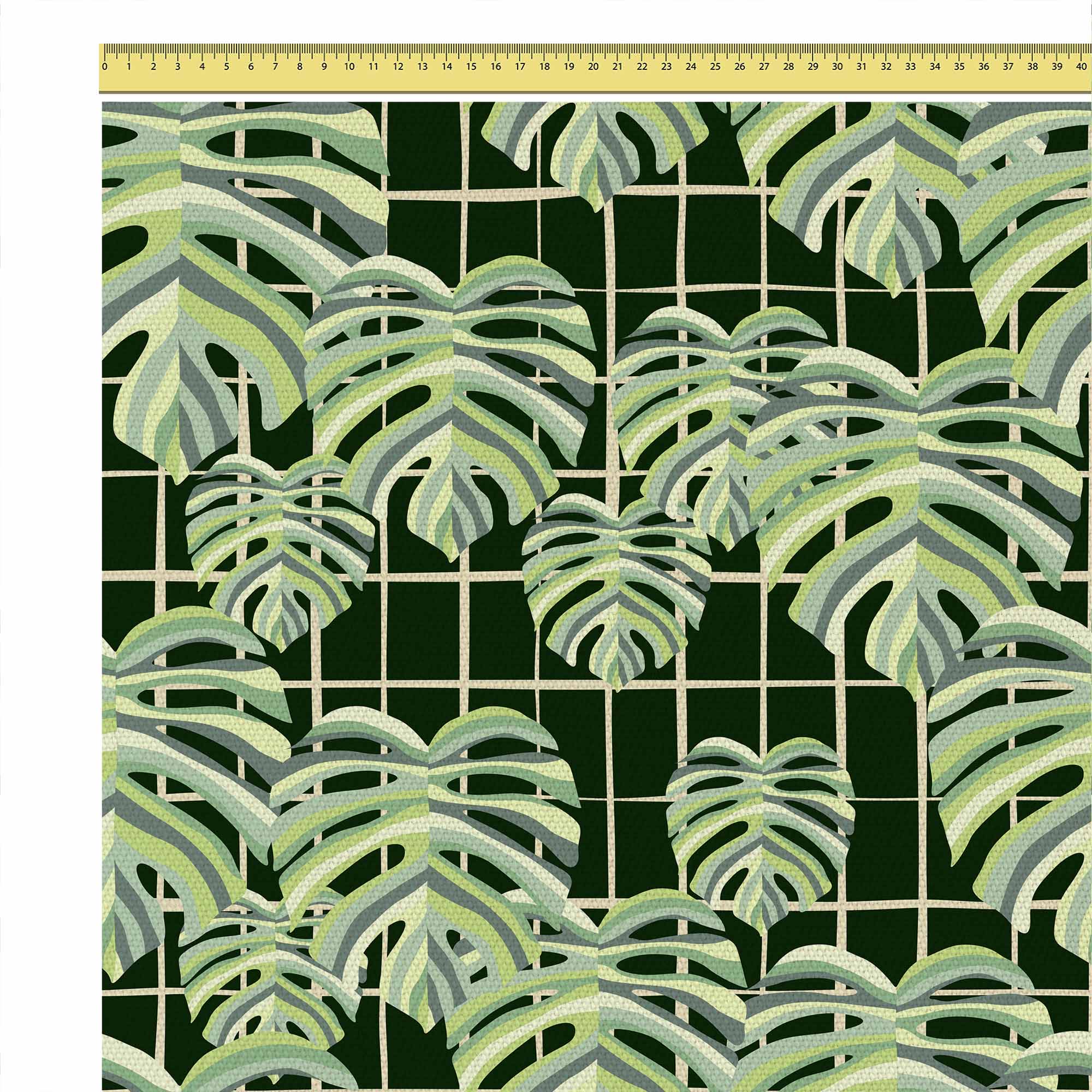 Monstera Leaves Grid-Mikrofibra Płaska