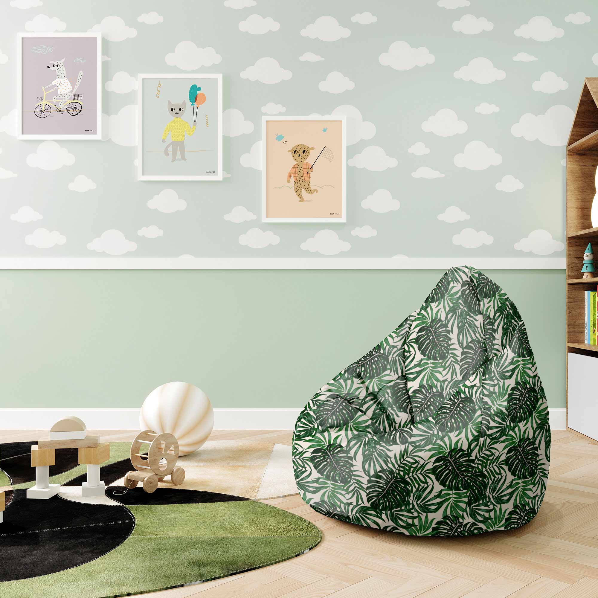 Puf Pearshape Tropical Leaves Pattern-S-Velvet