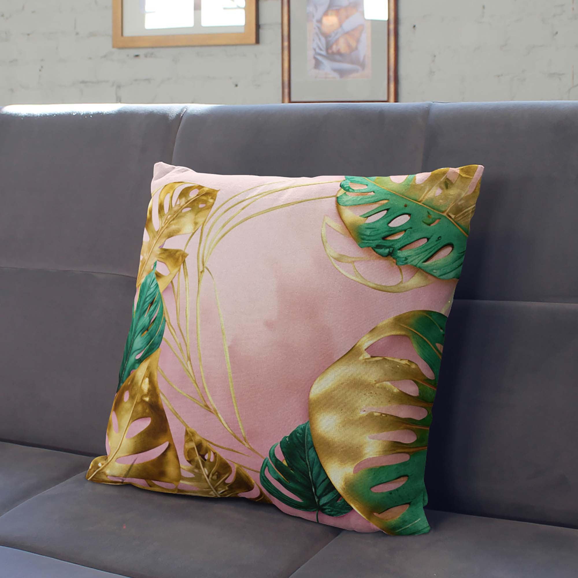 Gold Monstera Pillow-Panama