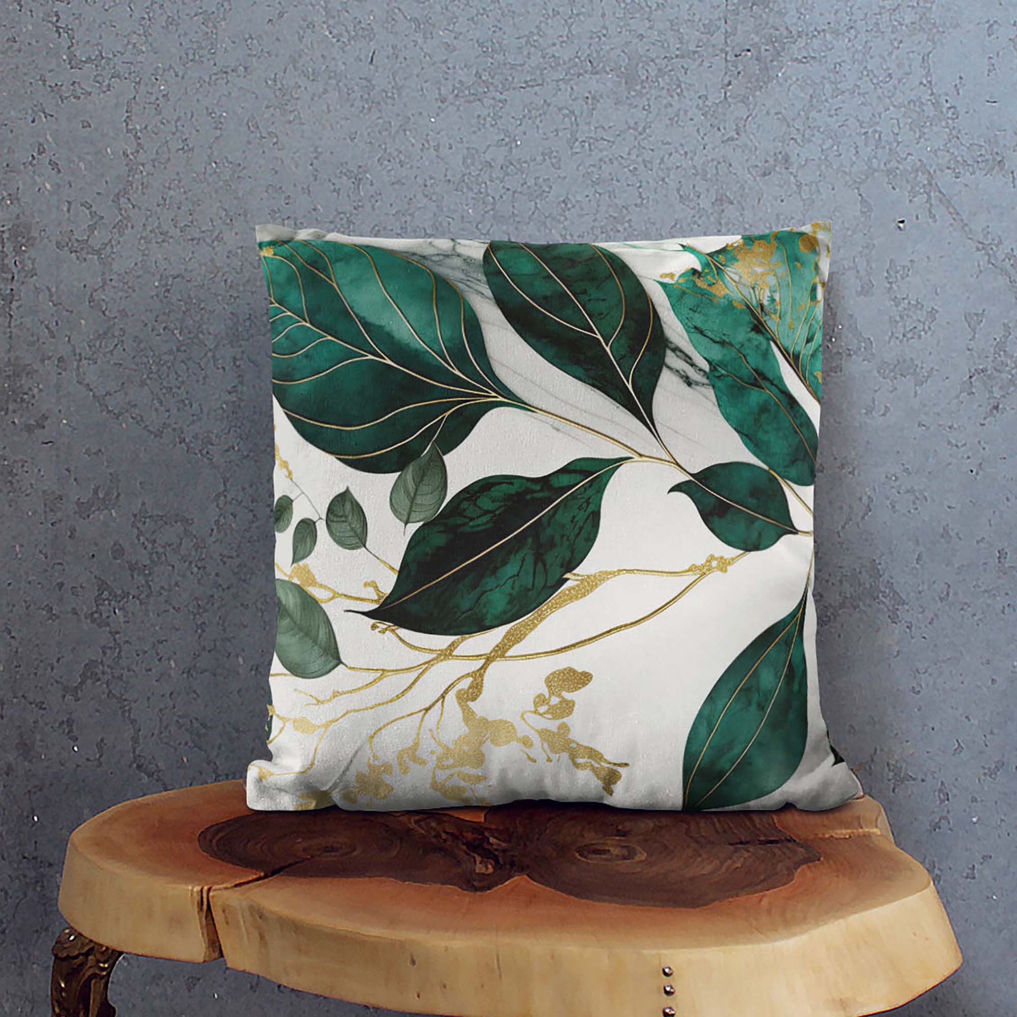 Marable with Leaves Pillow-Velvet