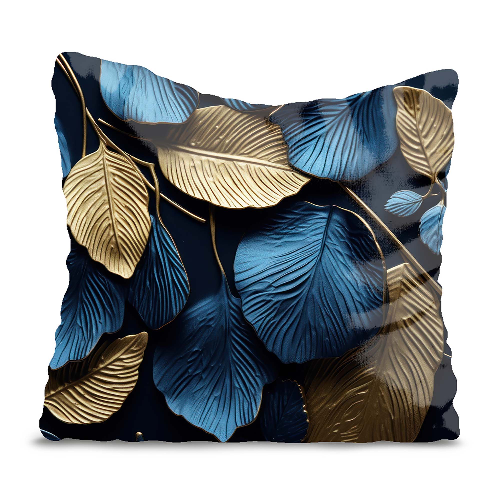 Gold and Blue Leaves Pillow