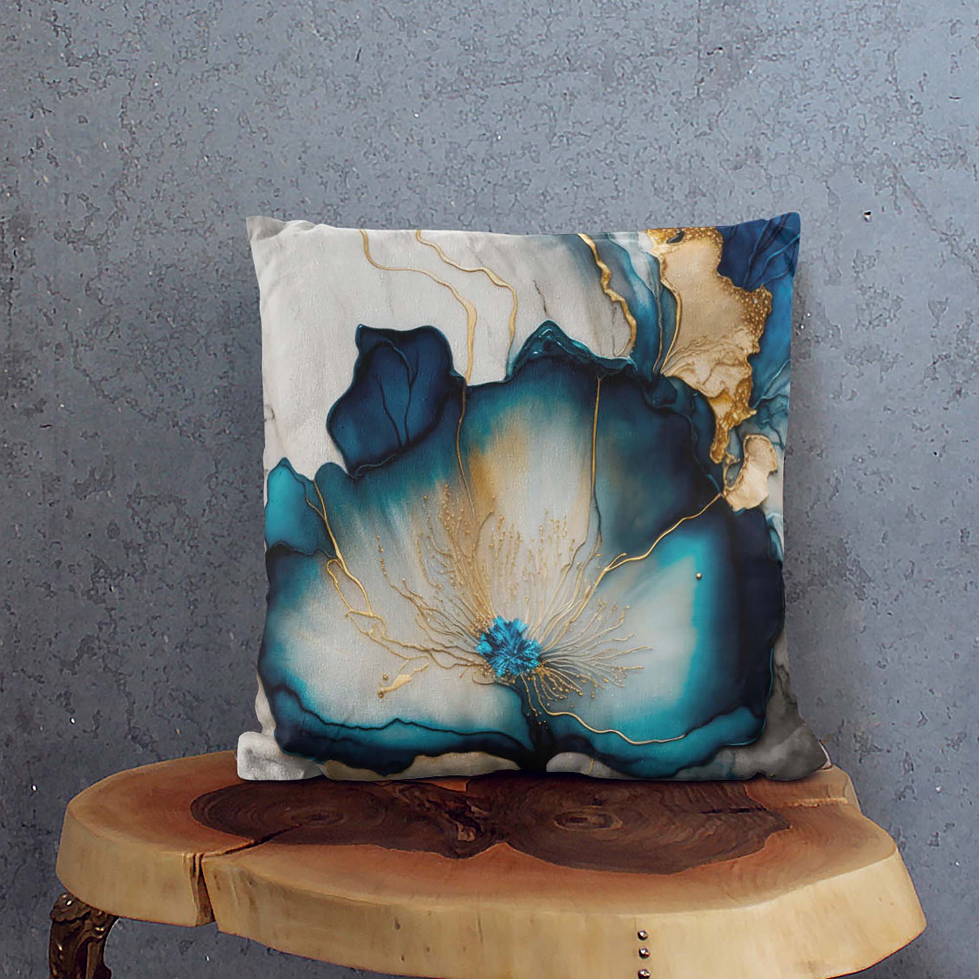 Gold Ink Flower Pillow-Panama