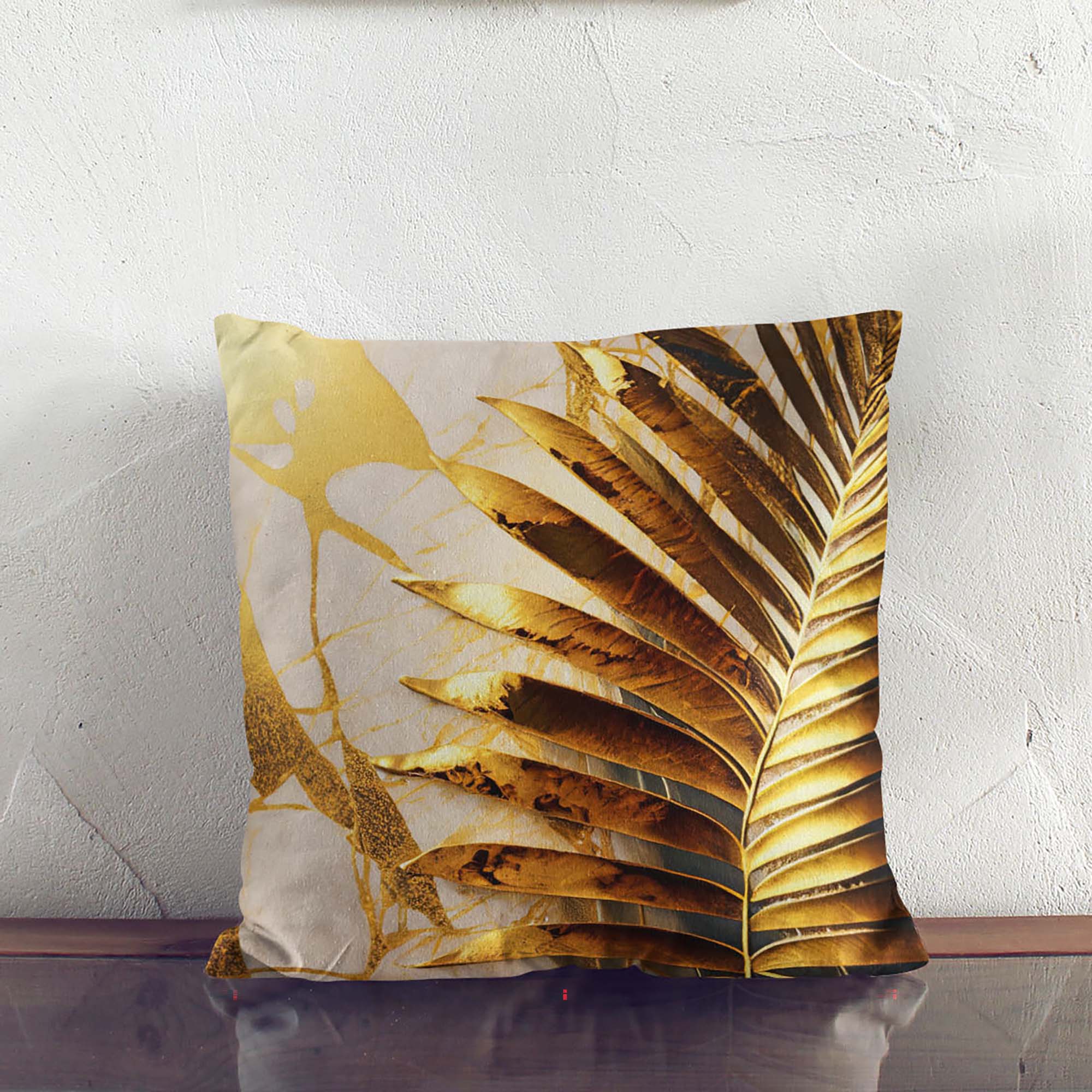 Golden Palm Leaf Pillow-Oxford