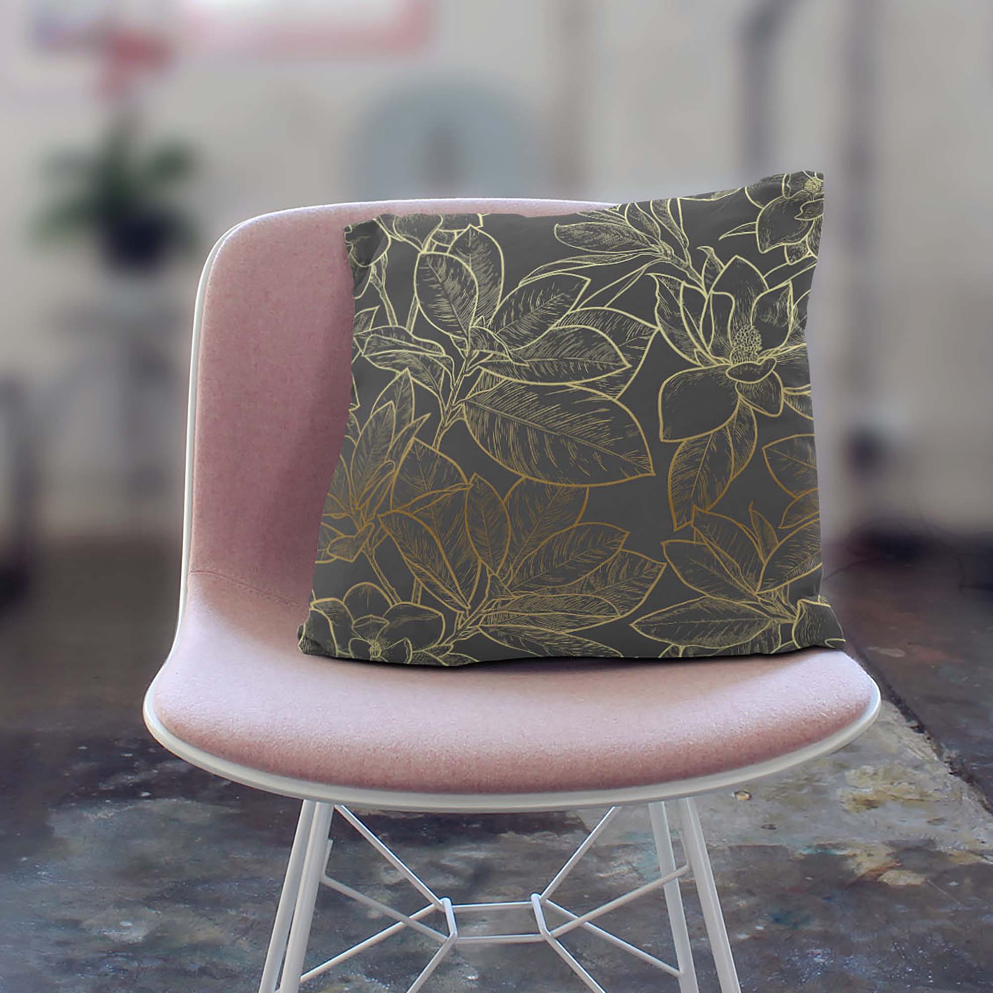 Gold Leaf Pattern Pillow-Velvet