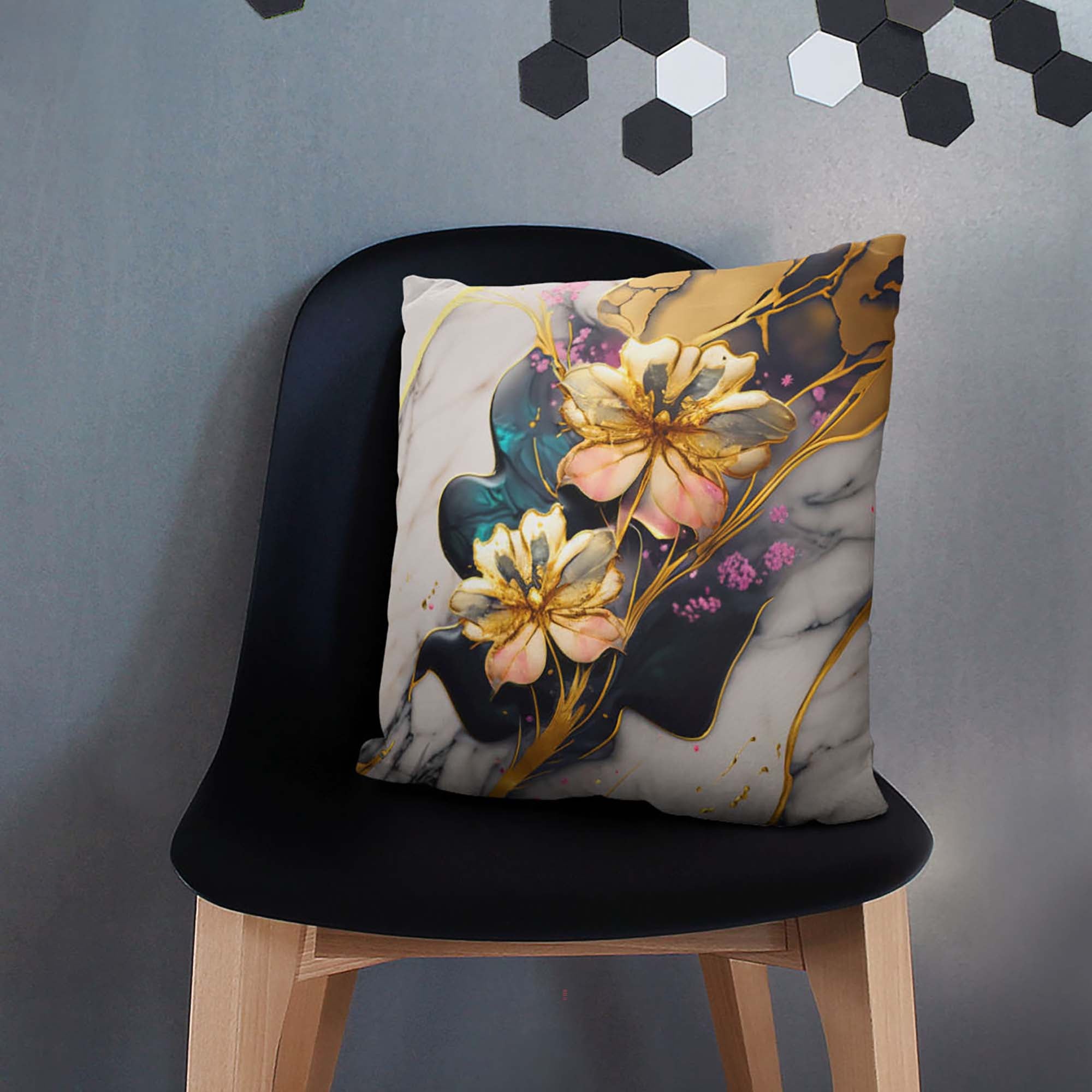 Flower Whisper Gold Pillow-Oxford