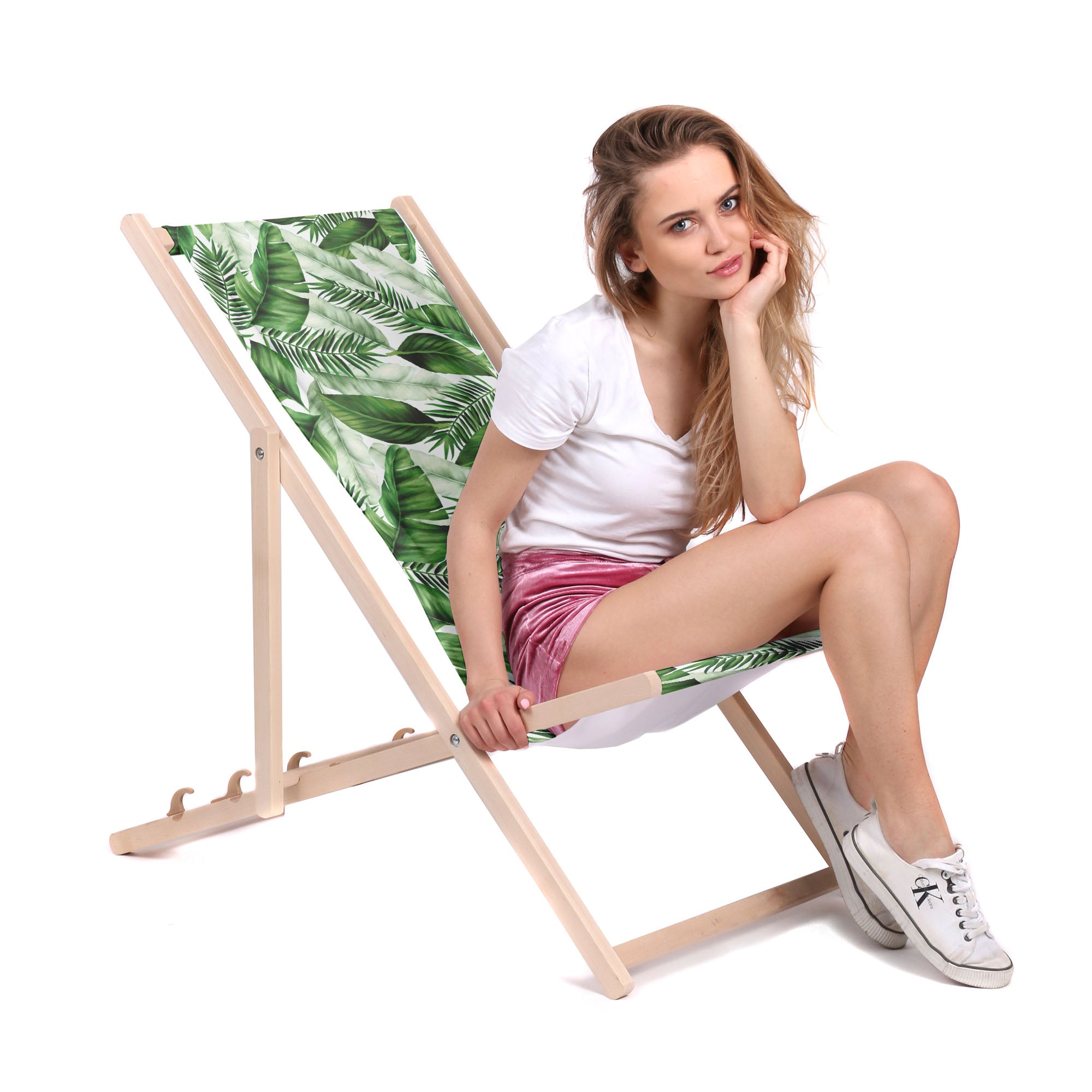 Wooden Deck Chair Big Leaves-M