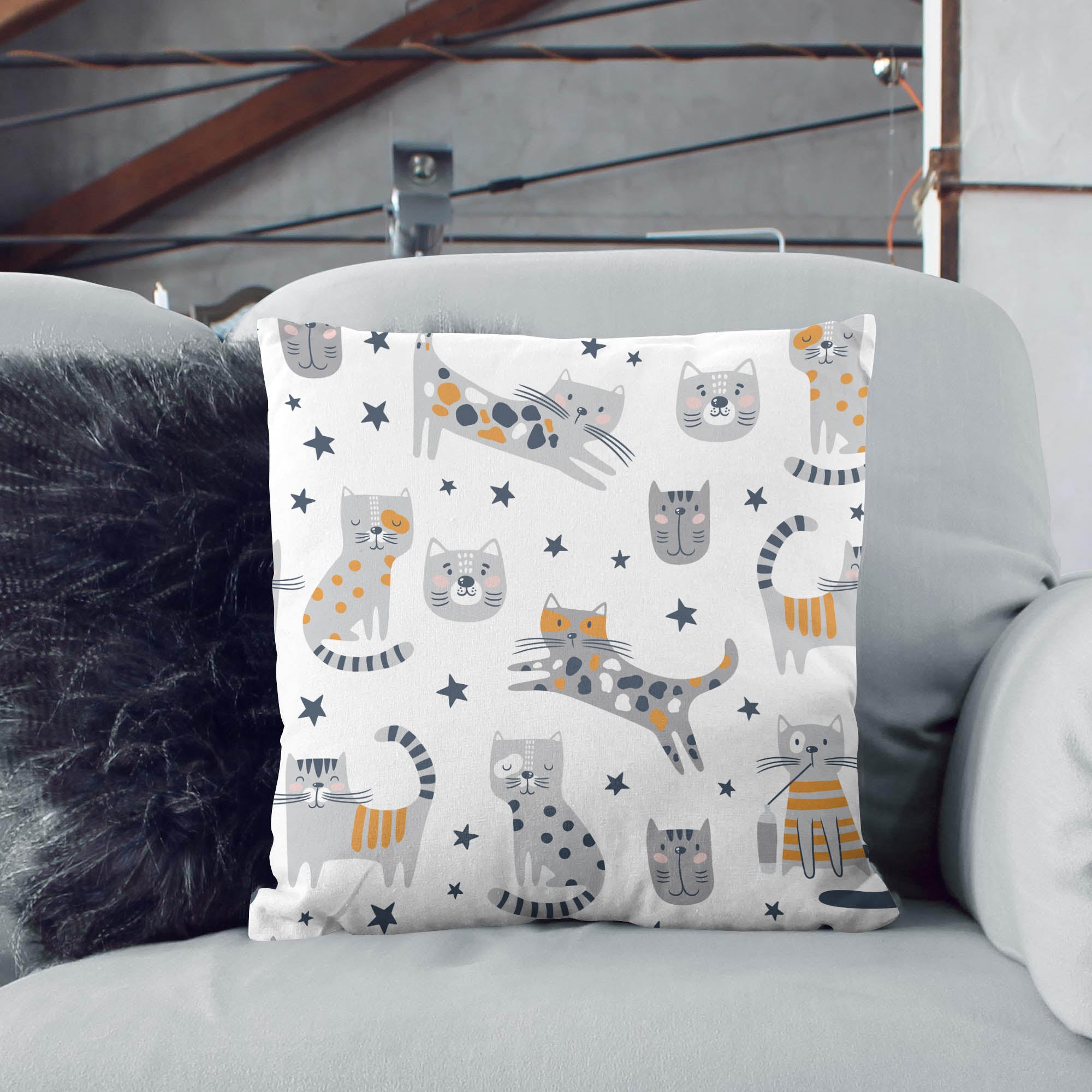 Cartoon Funny Cats Pillow-Panama