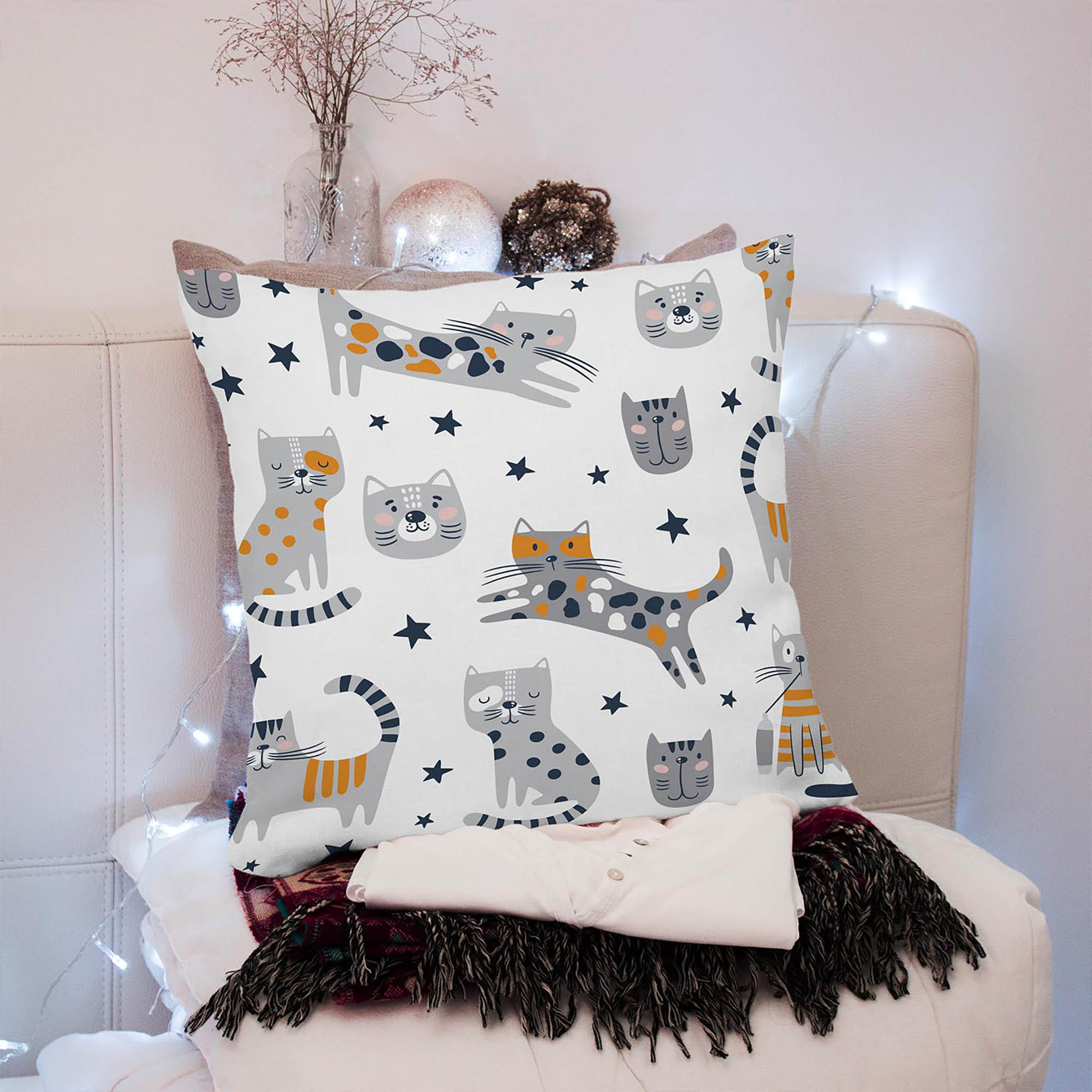 Cartoon Funny Cats Pillow-Panama