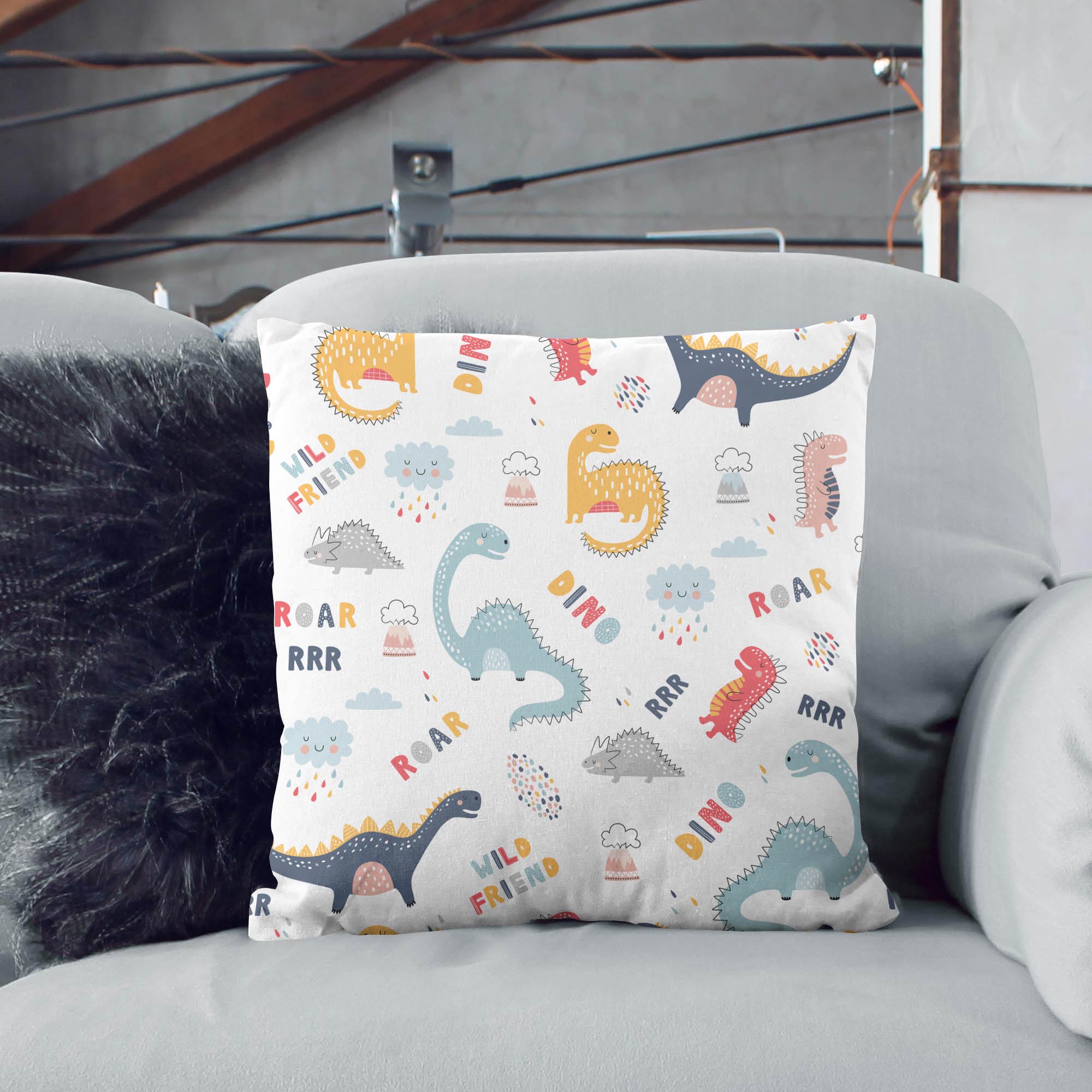 Funny Kids Dinosaurs Pillow-Velvet
