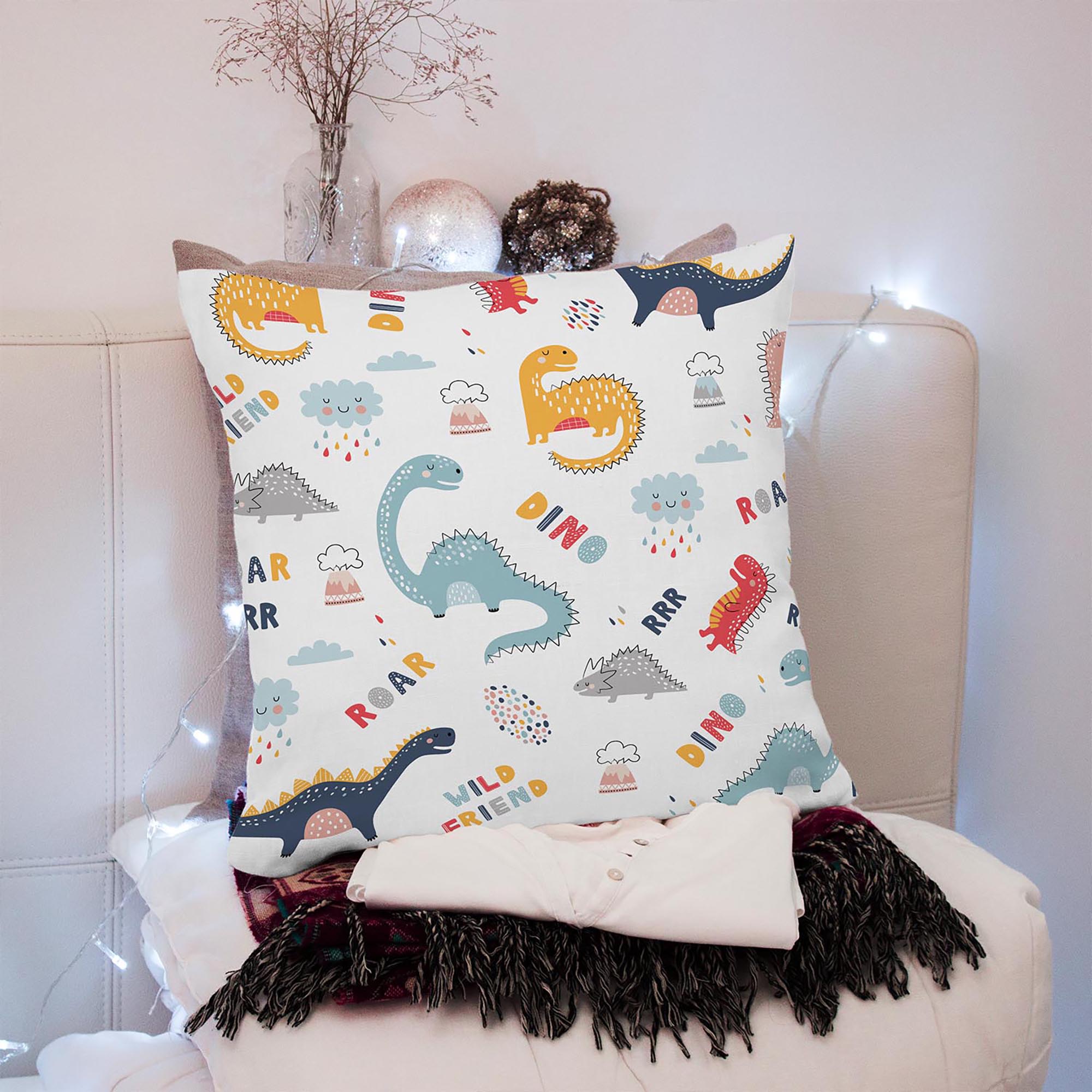 Funny Kids Dinosaurs Pillow-Velvet