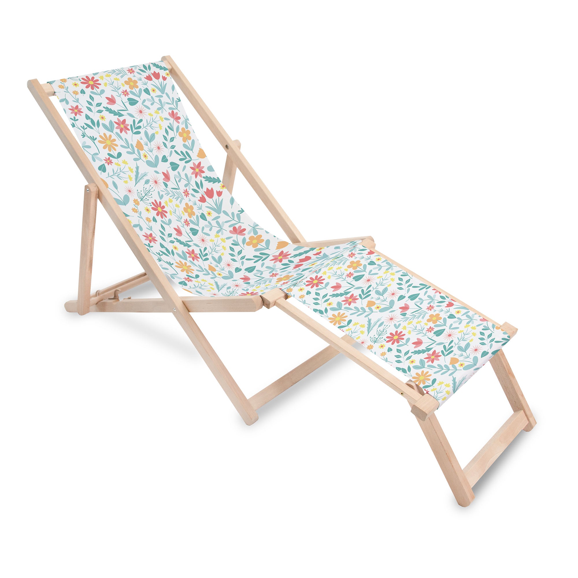 Wooden Deck Chair with Footrest Floral Adventure