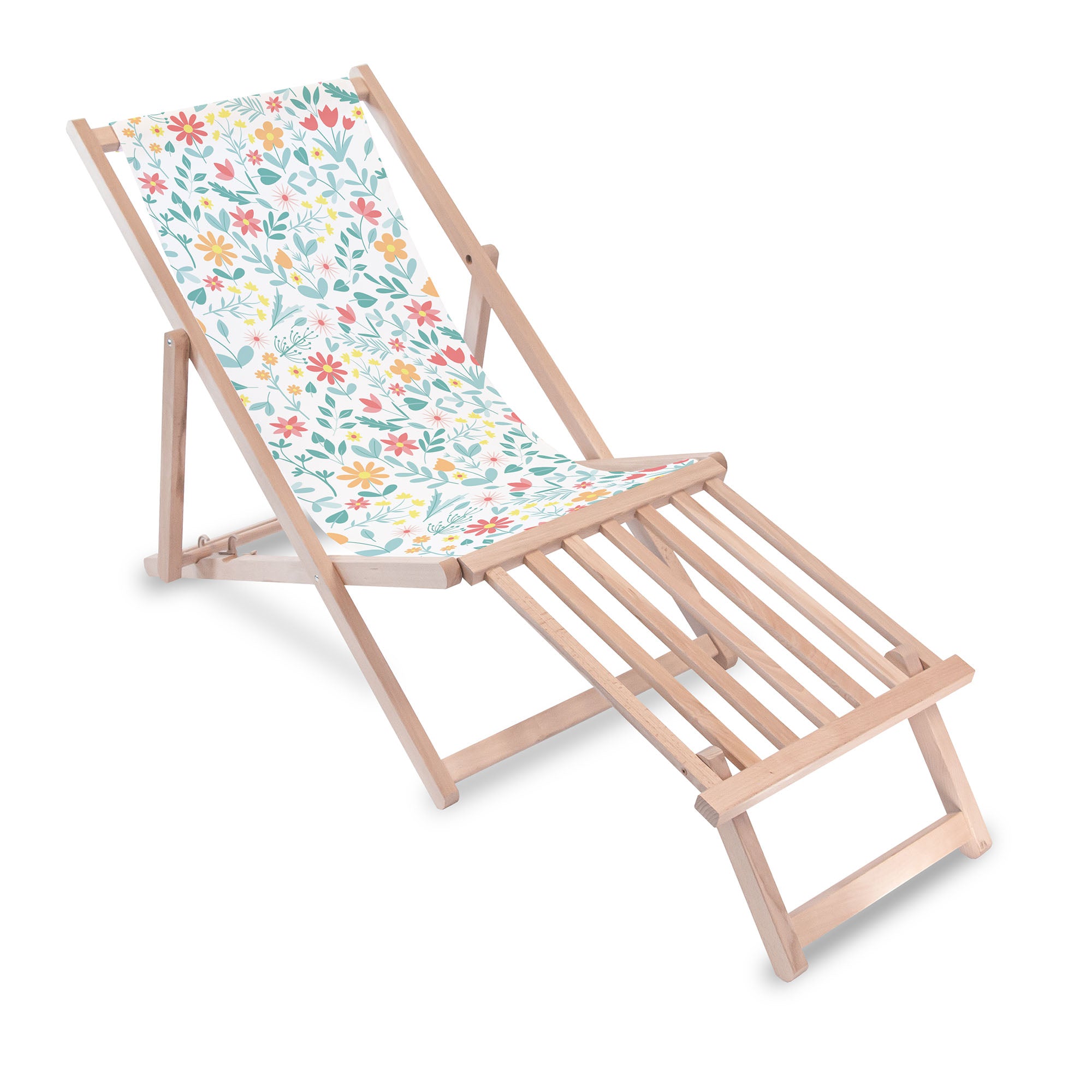 Wooden Deck Chair with Wooden Footrest Floral Adventure
