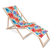Wooden Deck Chair with Footrest Floral Background
