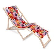Wooden Deck Chair with Footrest Floral Pattern