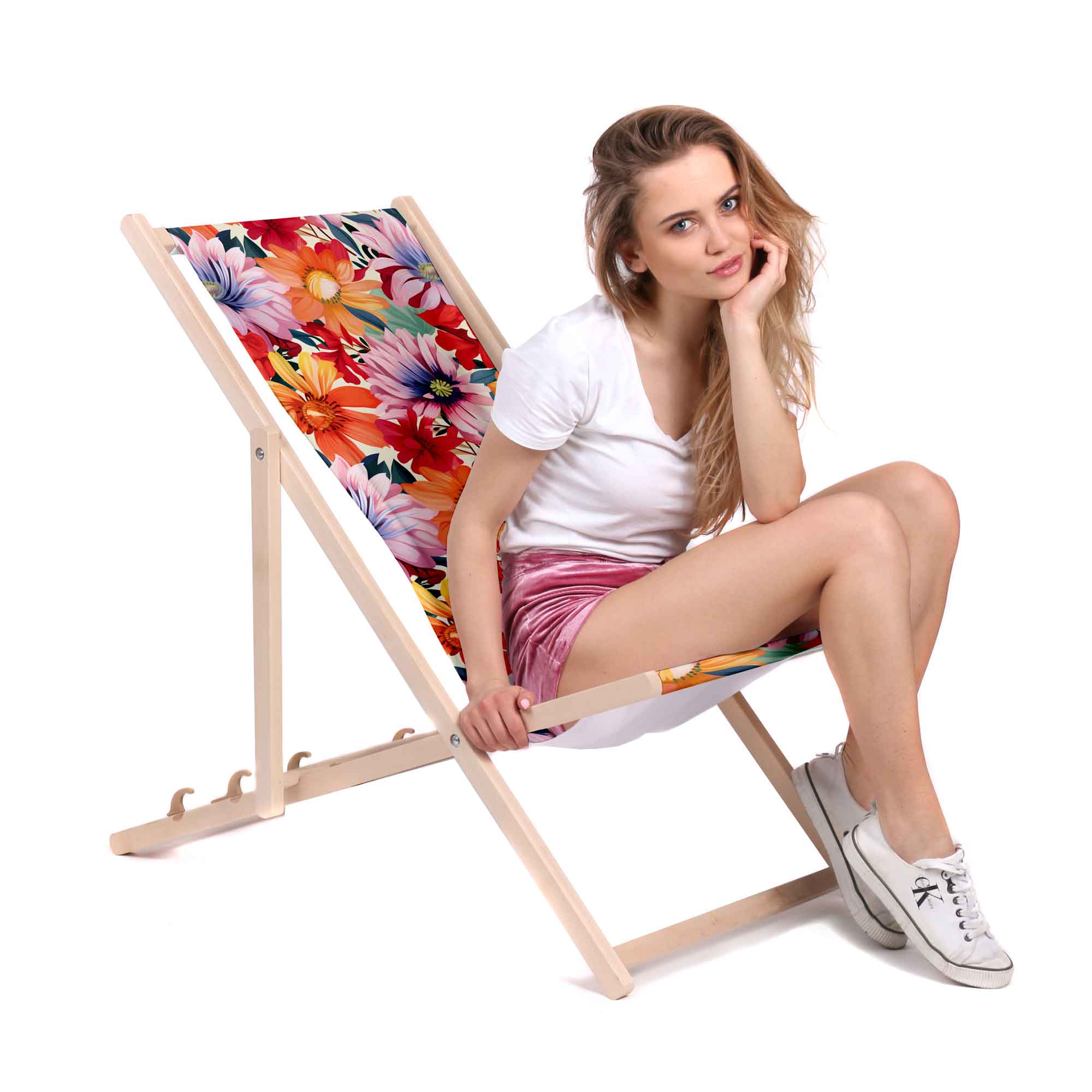 Wooden Deck Chair Floral Pattern-S