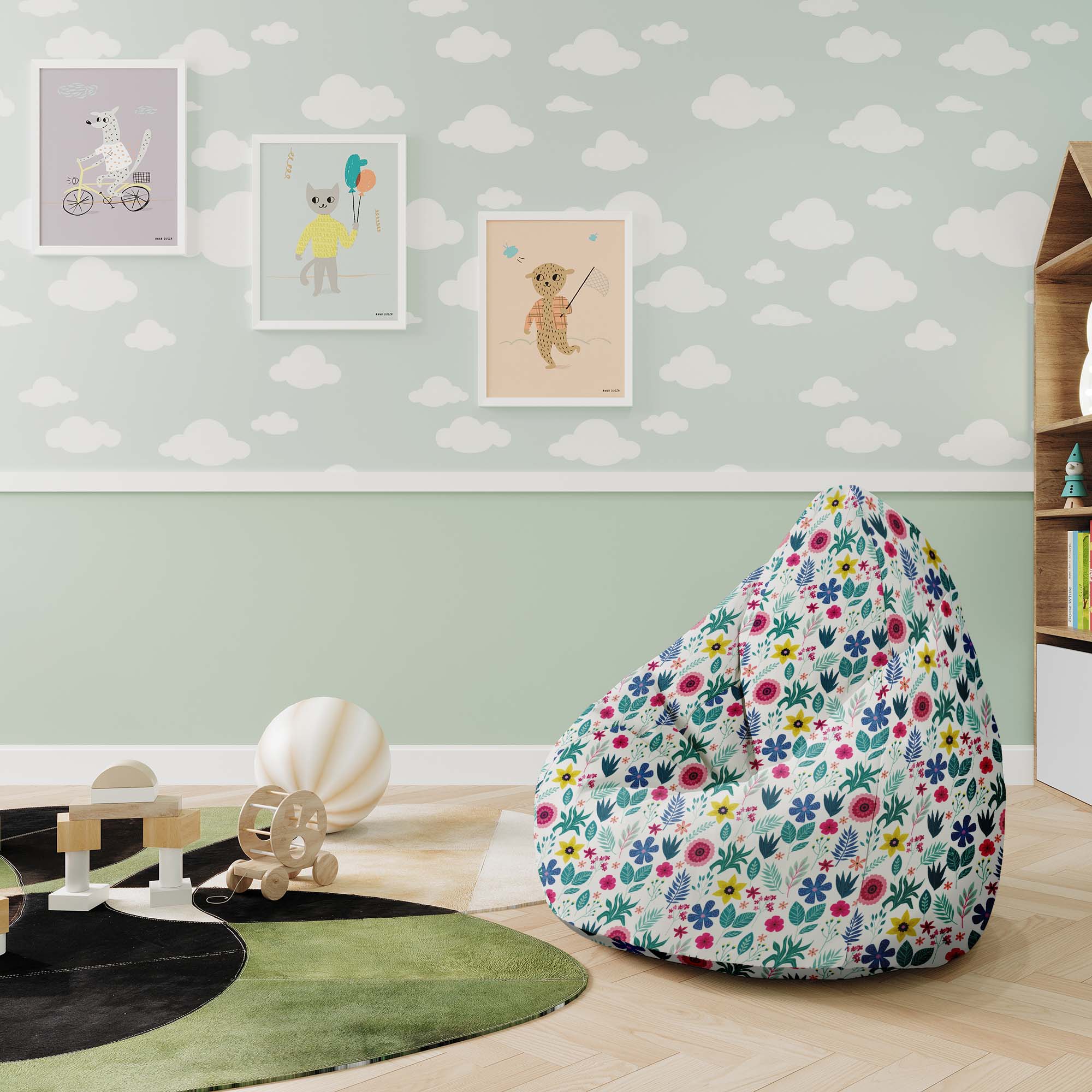 Pearshape Pouf Floral Elegance
