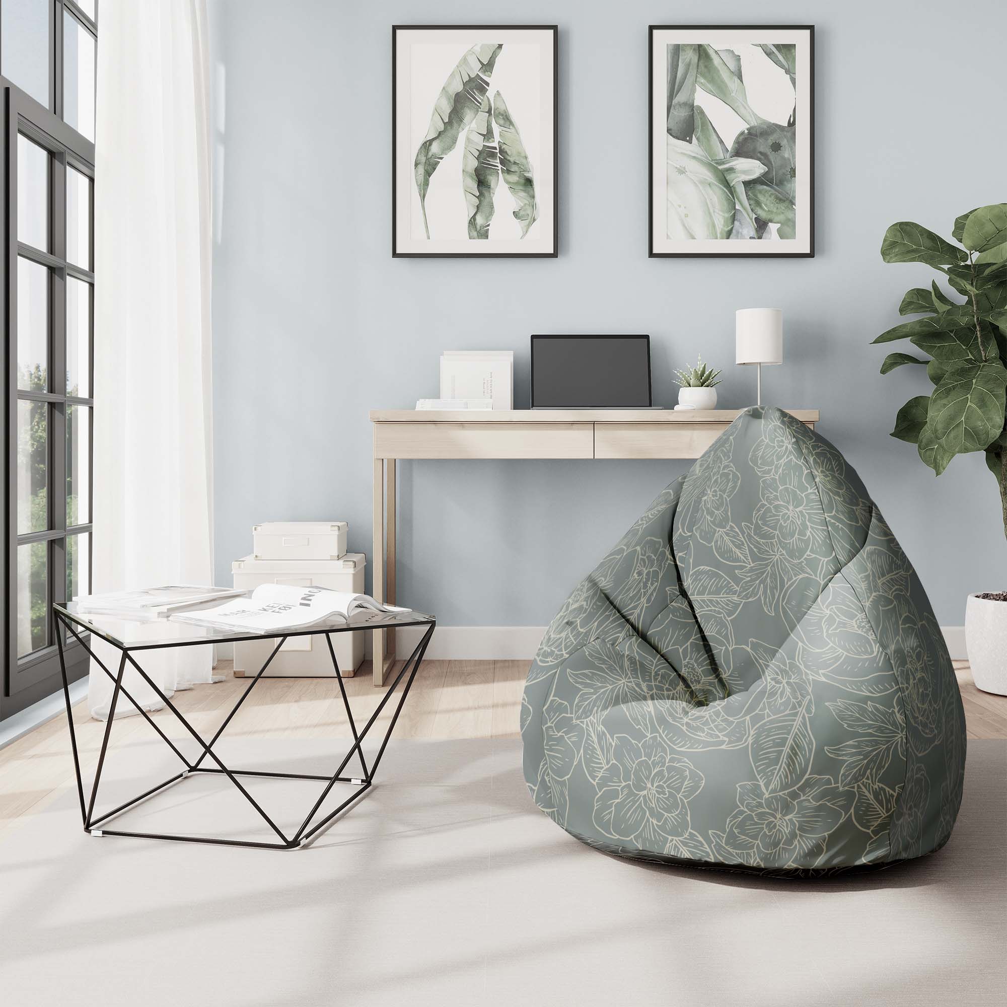 Pearshape Pouf Floral Elegant Leaves-Oxford